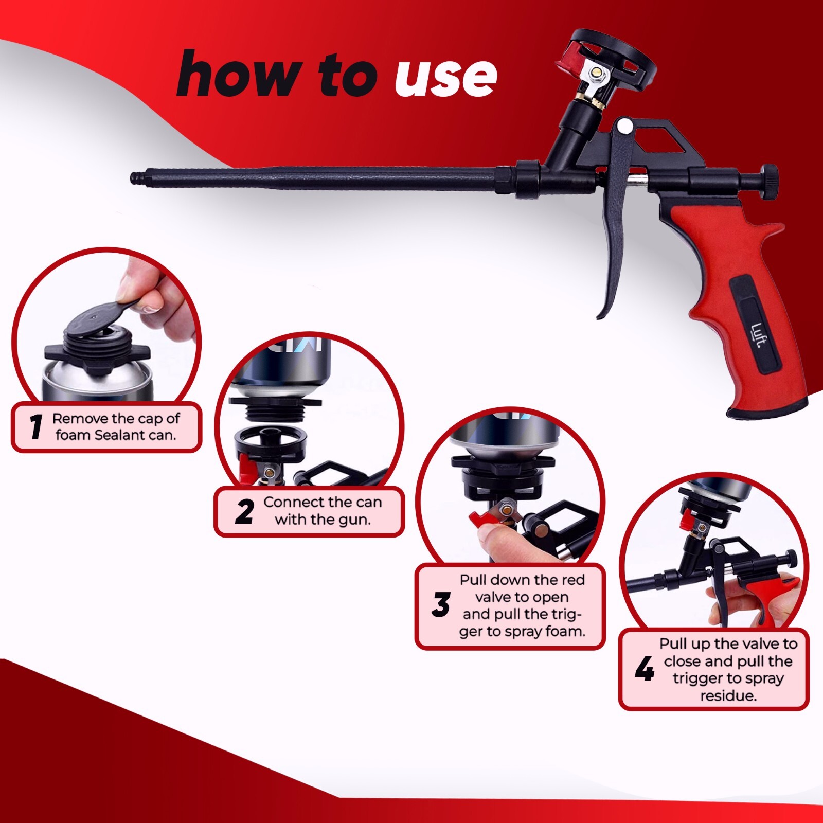 Luft Professional Expanding Spray Foam Gun (1 Gun + 9 Tips and Tools)
