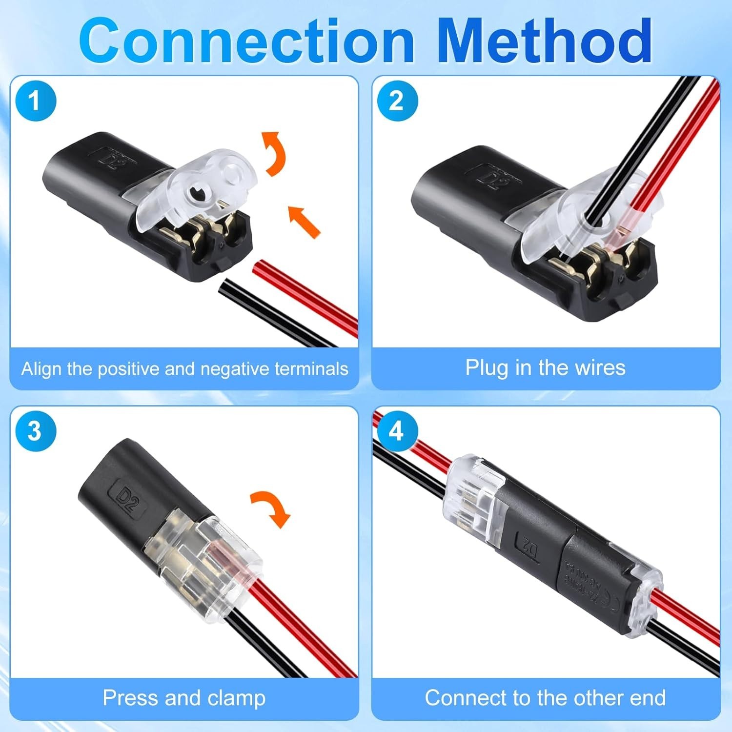 50Pcs Low Voltage Wire Connectors, Double Wire Plug in Connector