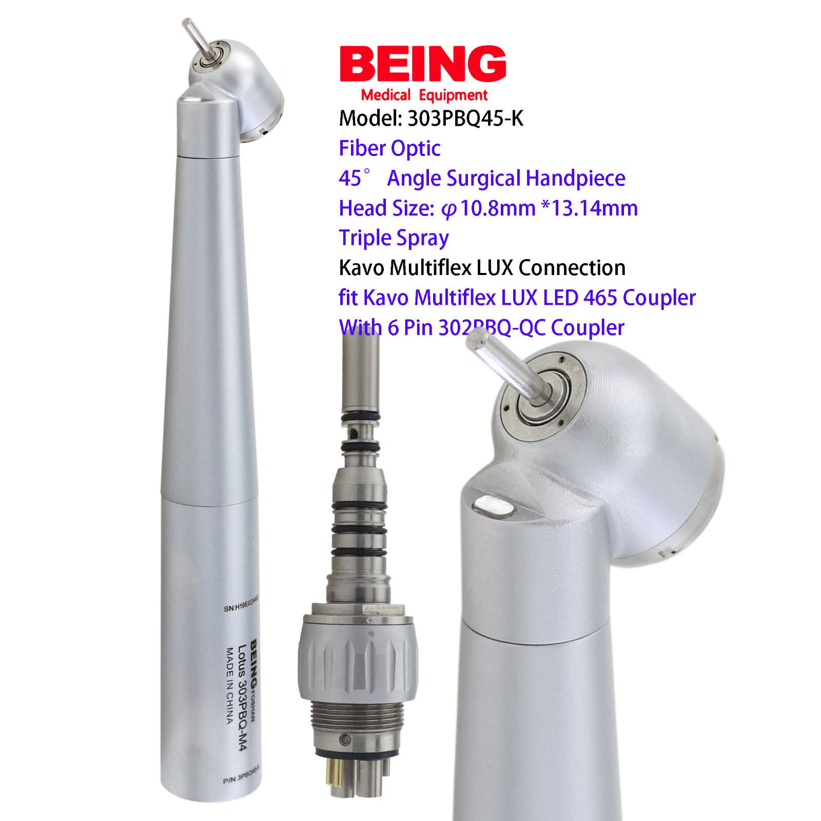 COXO High Speed Surgical Handpiece 45° LED Dental Turbine NSK Kavo Coupler 4 6