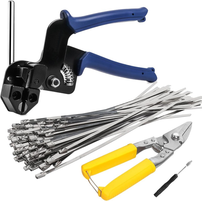 Stainless Steel Zip Ties Gun Kit,Heavy Duty Outdoor Fastening Cable Tie Tool Set