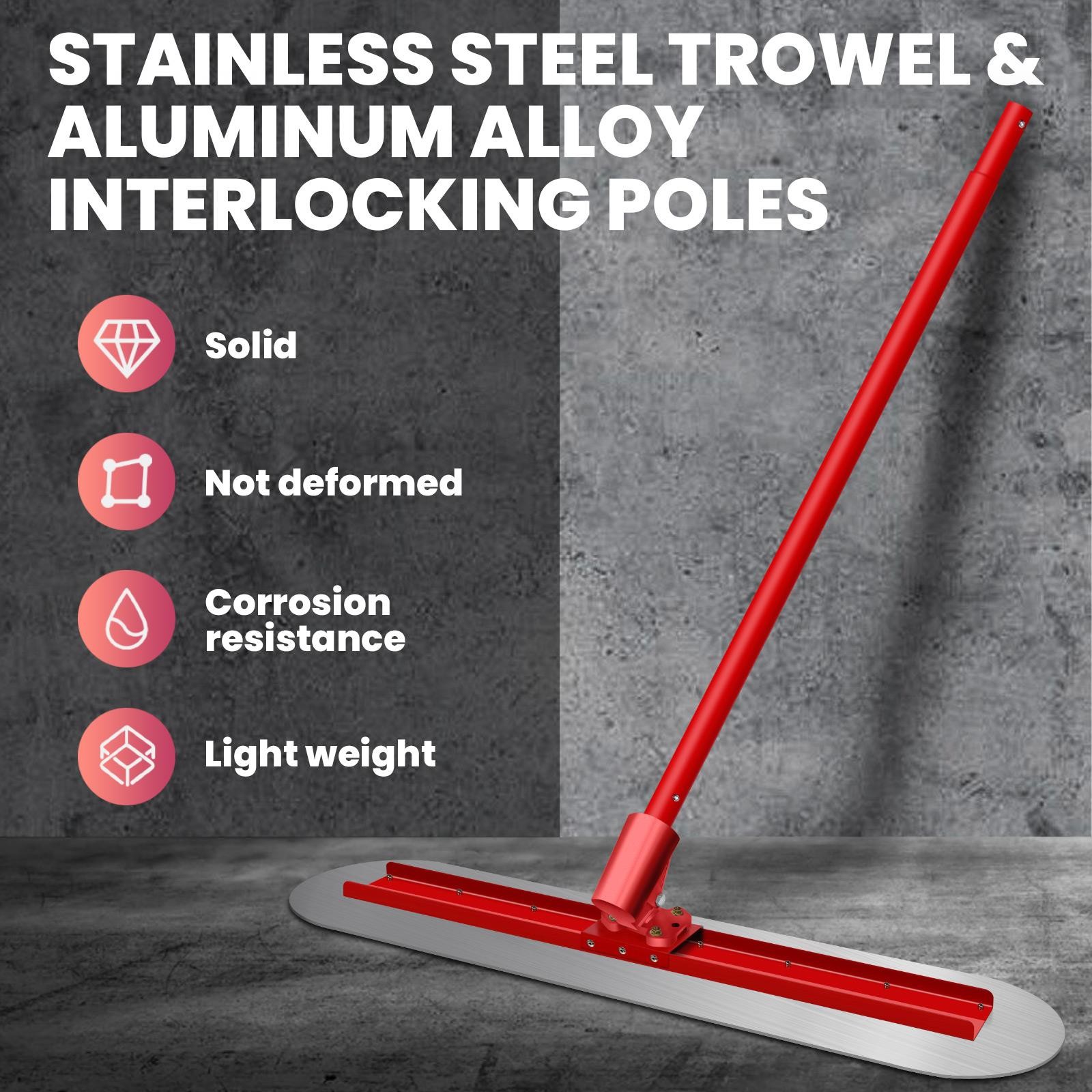 48″x12″ Stainless Steel Bull Float Concrete Tool Trowel Float 4 Handle Round End