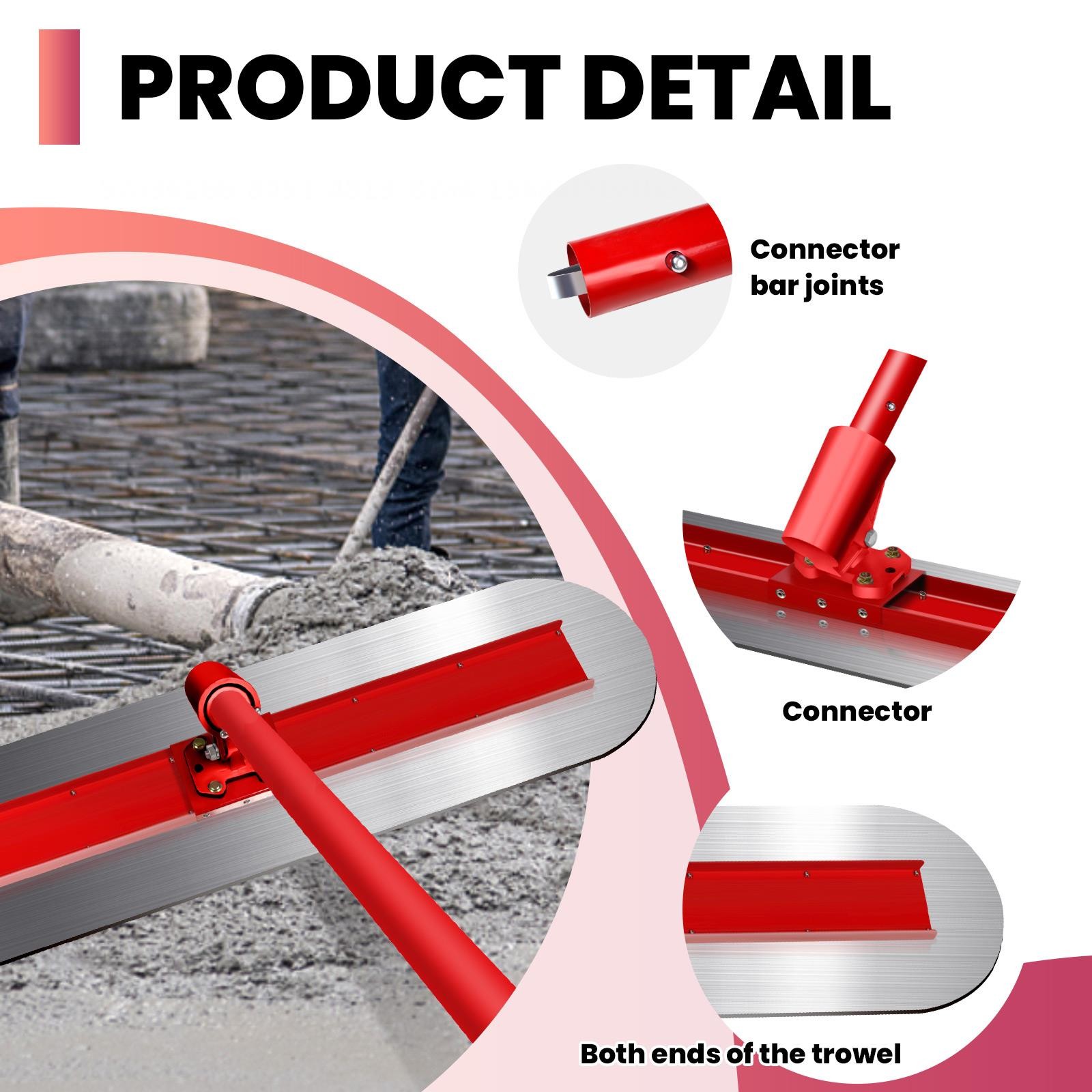 48″x12″ Stainless Steel Bull Float Concrete Tool Trowel Float 4 Handle Round End