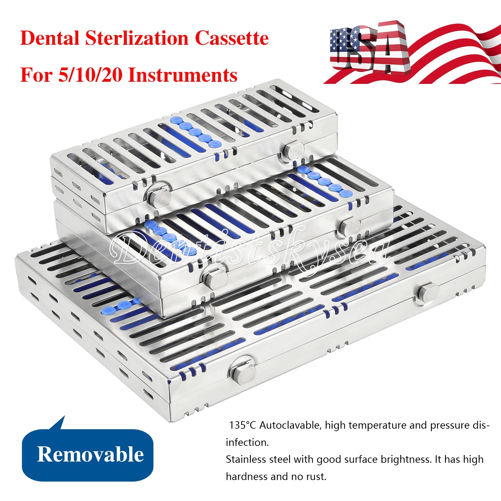 Dental Sterilization Cassette Rack Autoclavable Stainless Steel 135°C 5/10/20