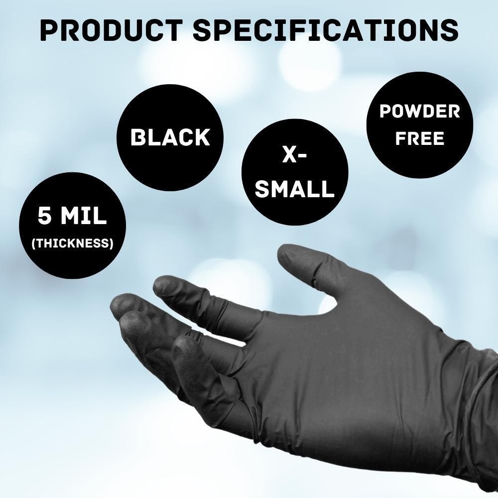 72000 Pieces Finger Textured Black Nitrile Powder Free Gloves XSmall 5 Mil