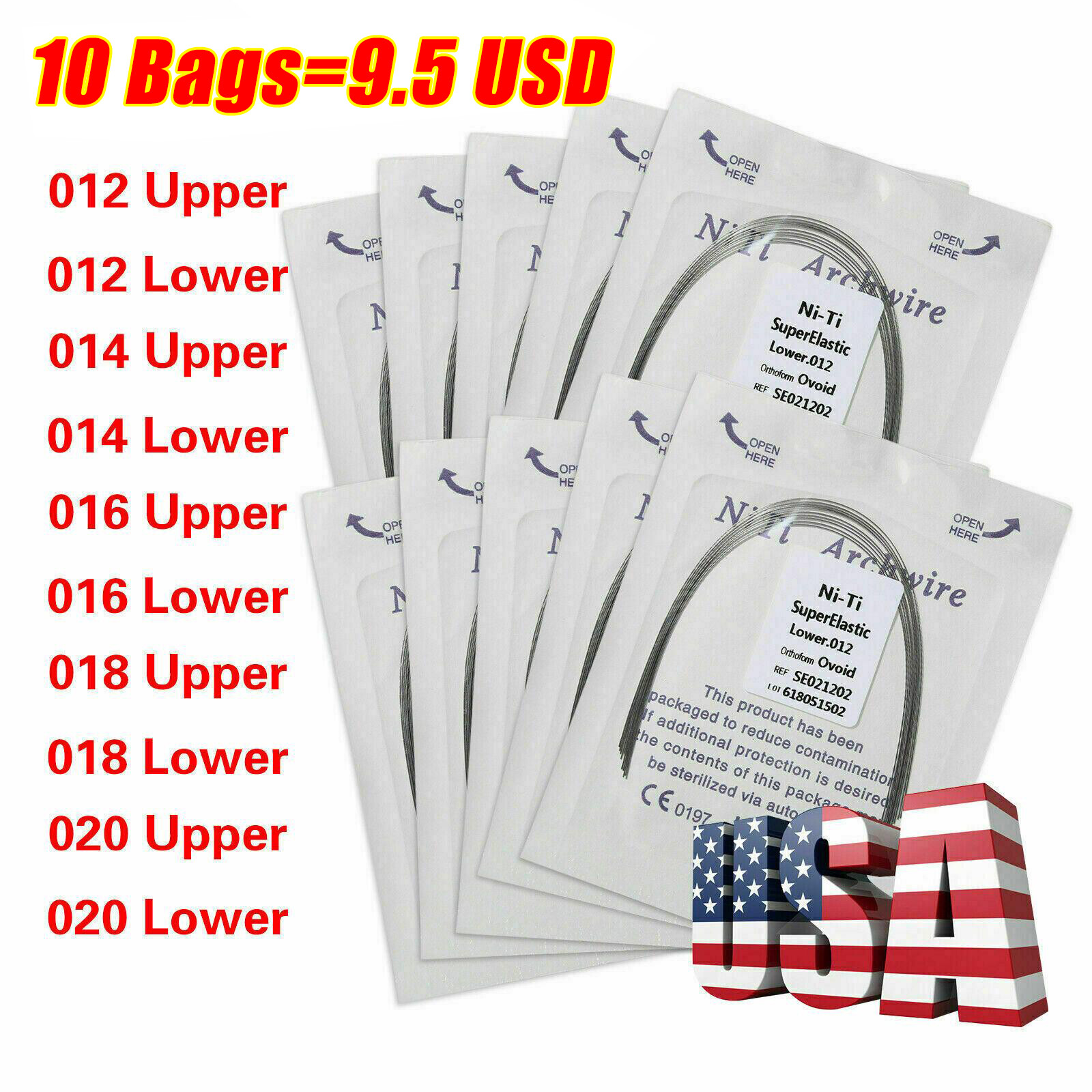100pcs 10packs Dental Orthodontic Super Elastic Niti Arch Wire Round Ovoid Form