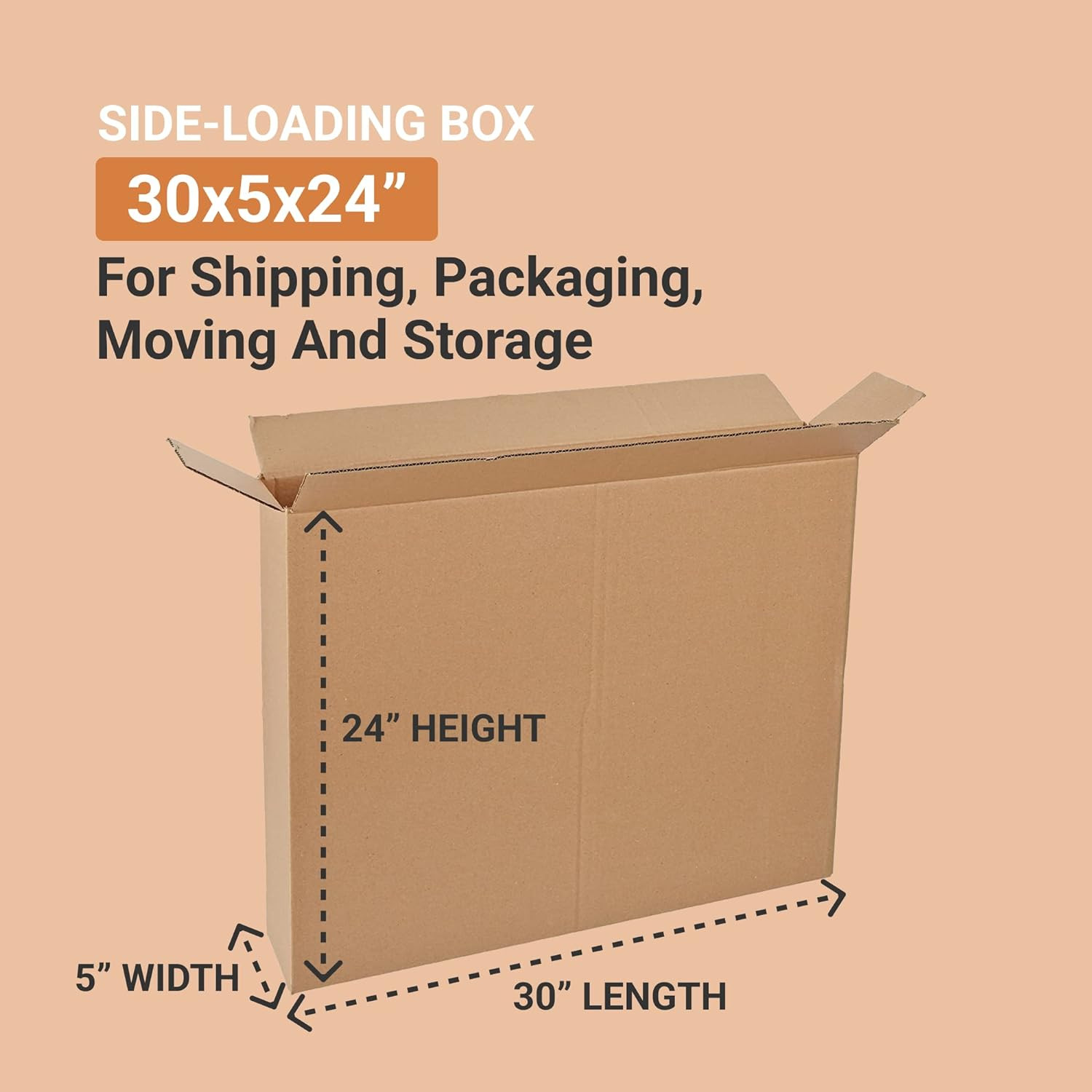 Shipping Side Loading Boxes Large, 30″L X 5″W X 24″H 10-Pack | Corrugated Cardbo