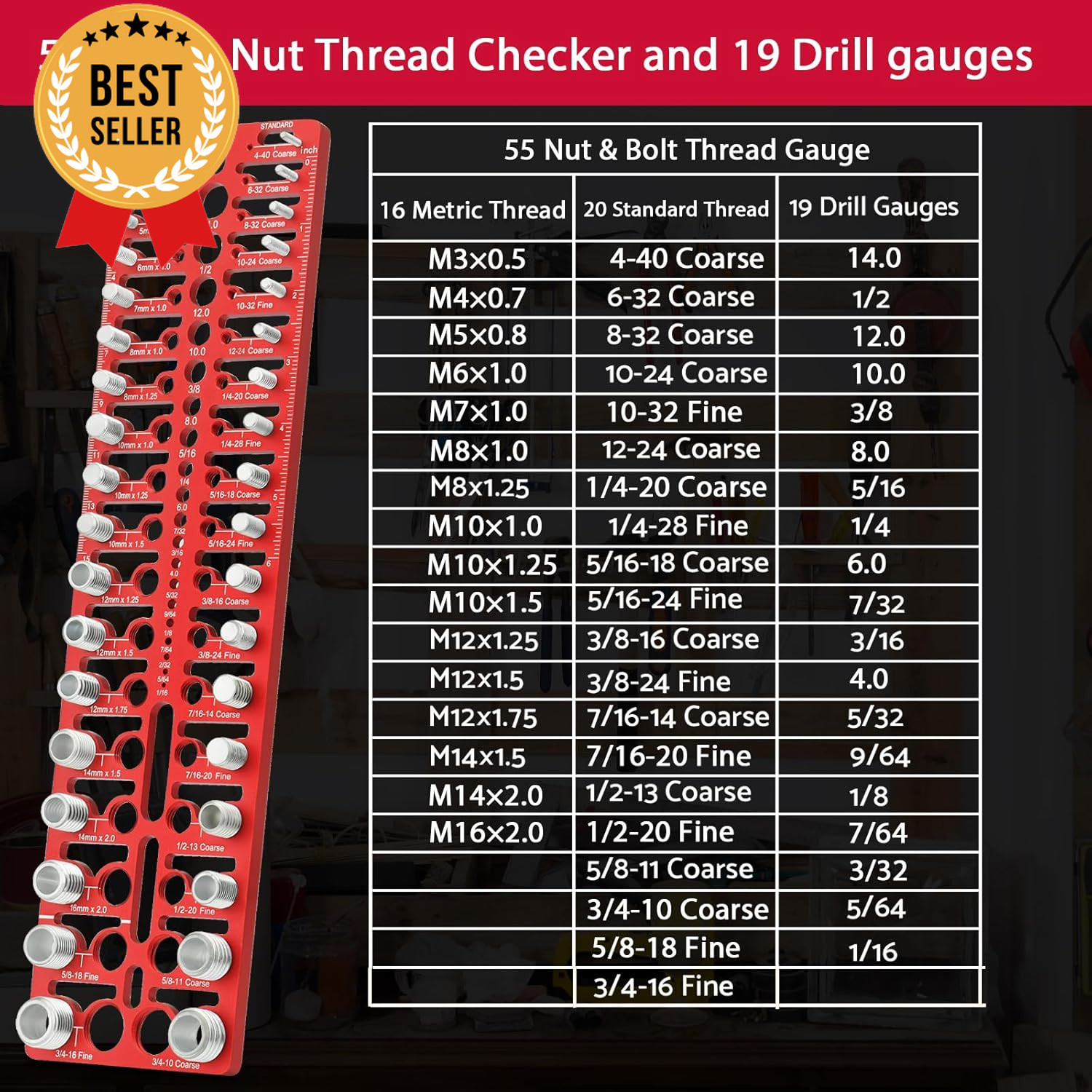Nut & Bolt Thread Checker Gauge Standard Metric Screw Size Identifier 55pcs