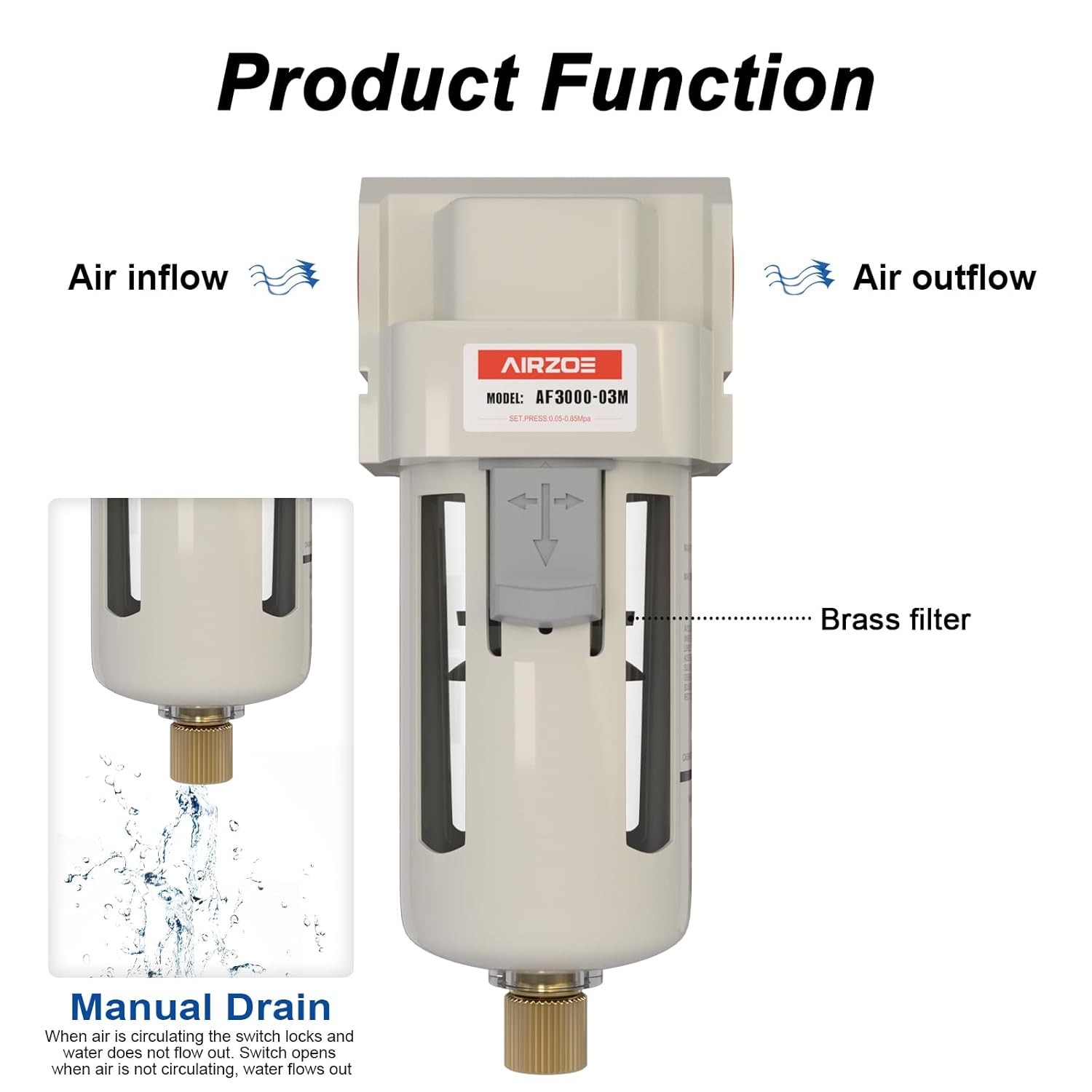 AIRZOE 3/8″ NPT Air Dryer for Compressor Water Separator Filter AF3000