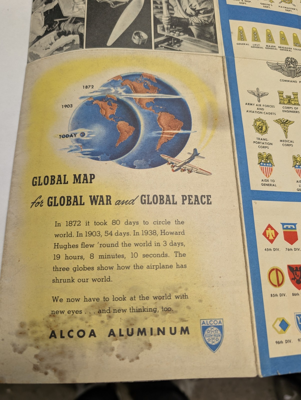 ORIGINAL ALCOA ALUMINUM COMPANY GLOBAL MAP FOR GLOBAL WAR AND GLOBAL PEACE