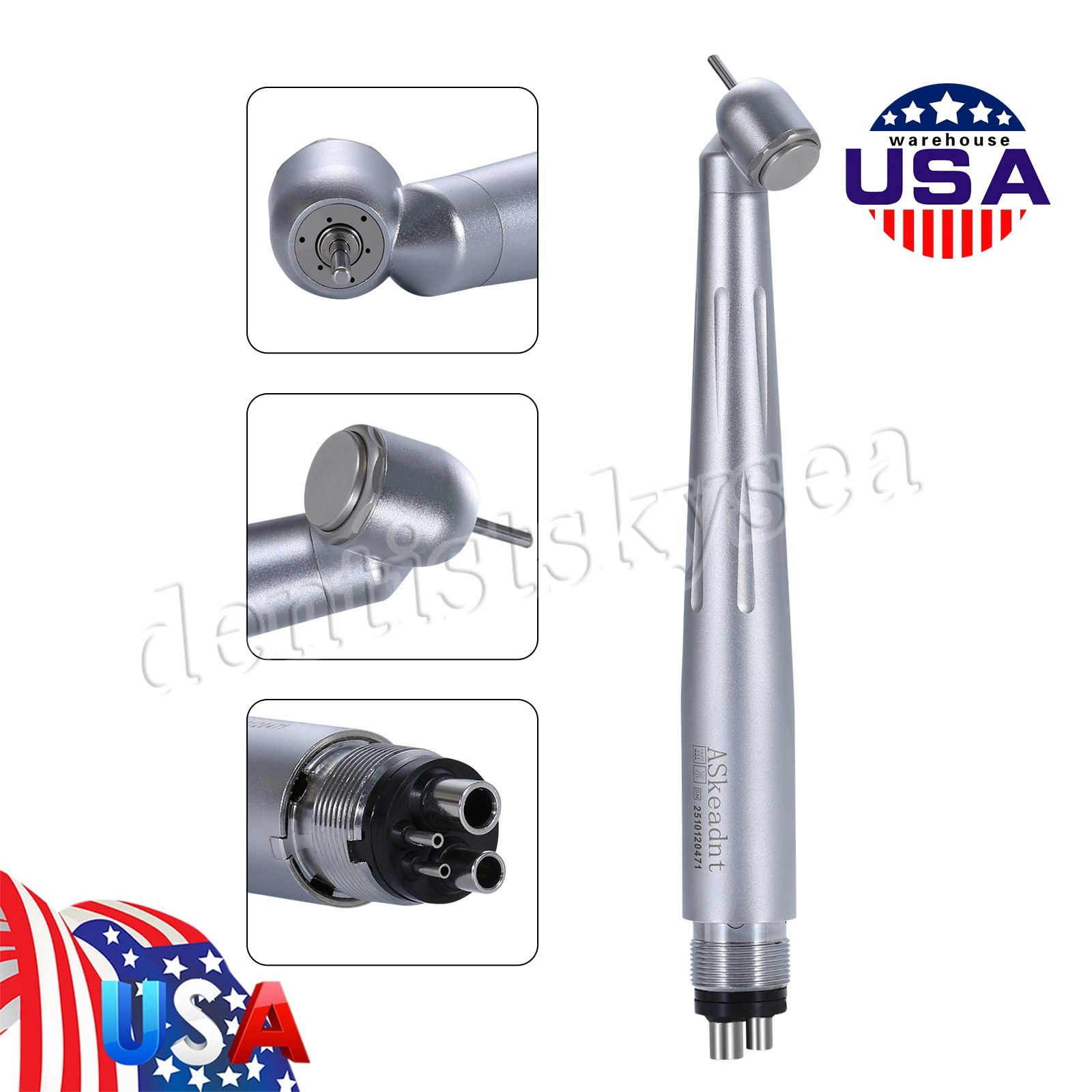 Dental Surgical 45° High Speed Handpiece Push Button Single Water Spray 4HOLE