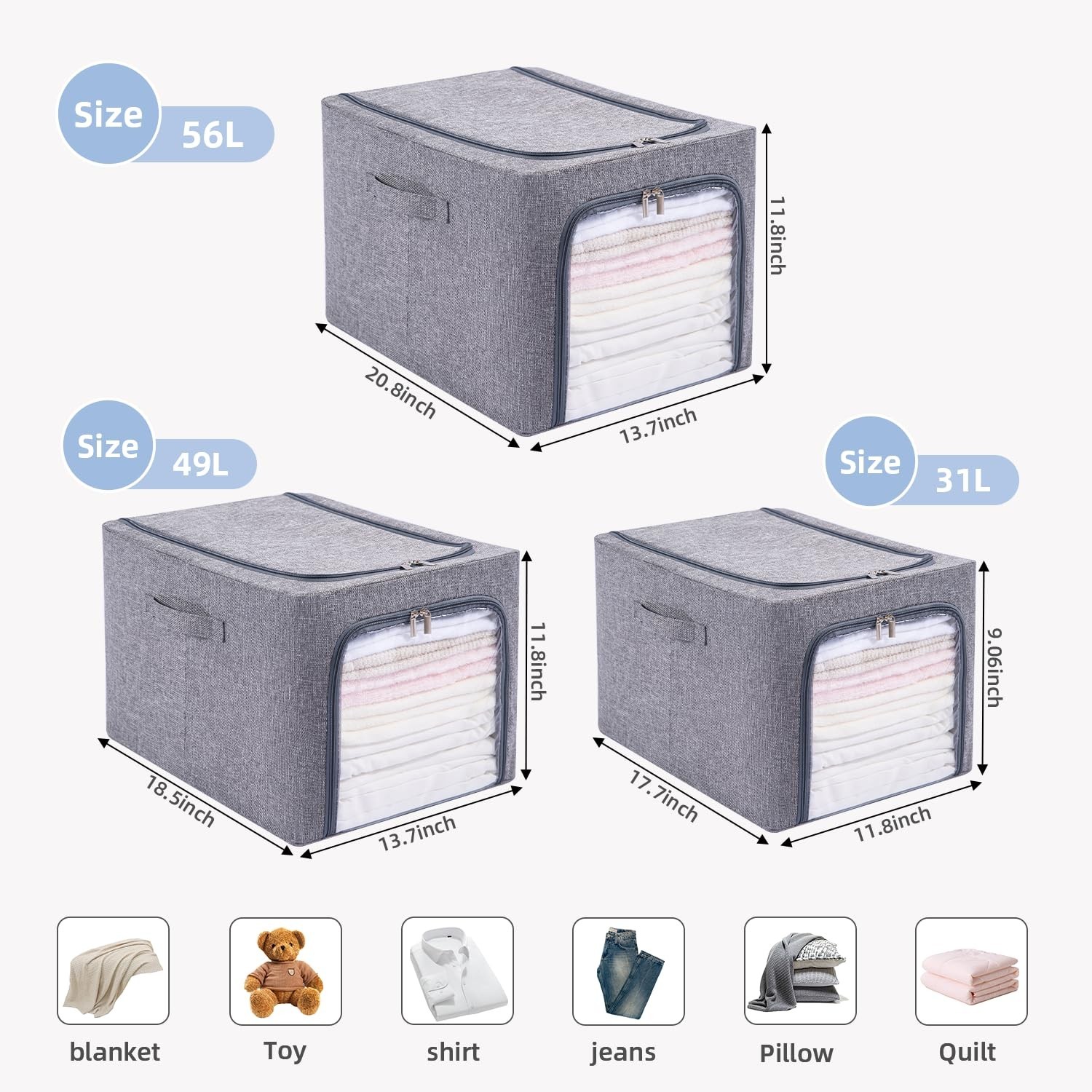 GuliPostan 3 Pack 31L Stackable Clothes Storage Bins with Metal Frame Handles…