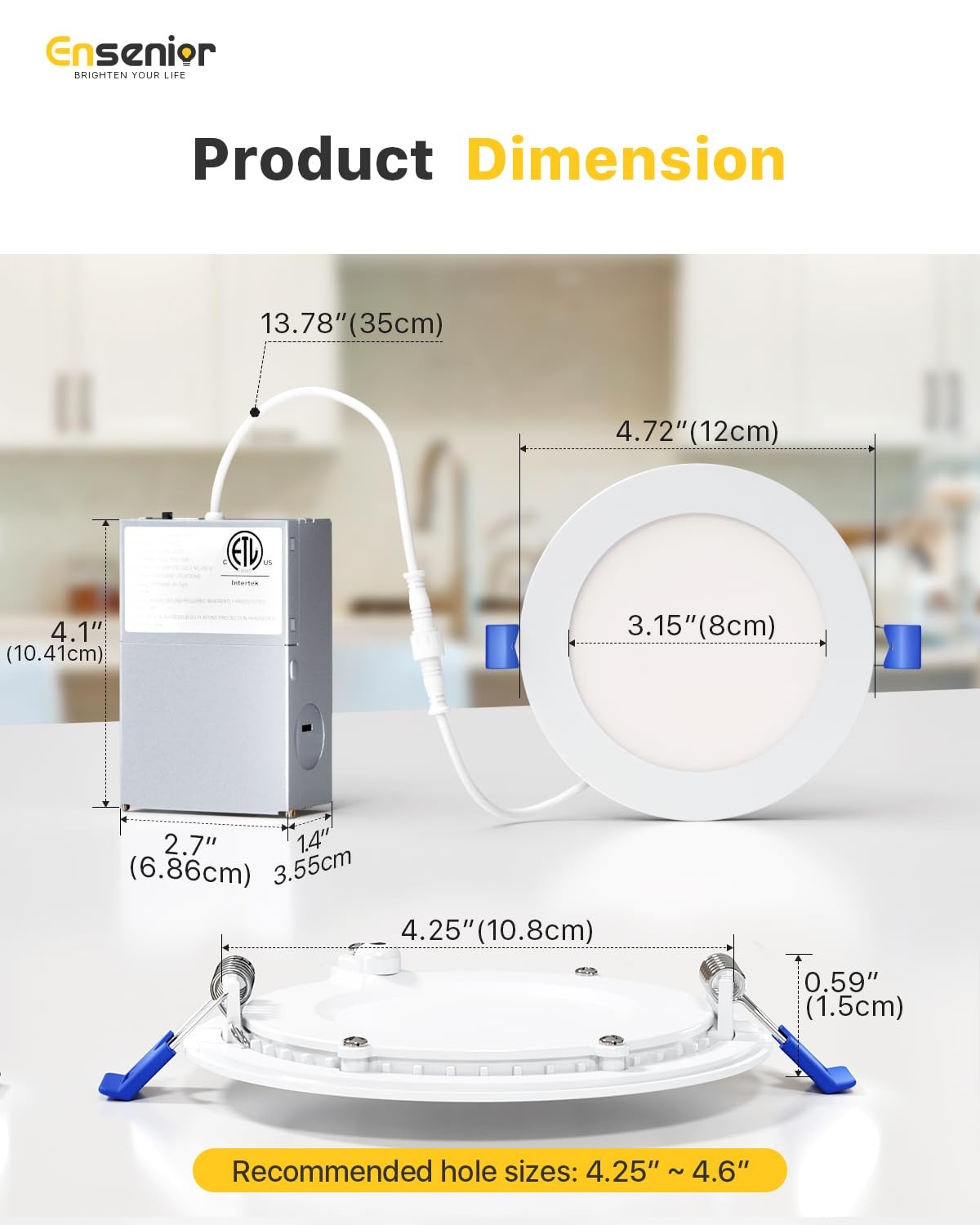 Ensenior 1 Pack 4 Inch LED 4 Inch, 5000k/4000k/3500k/3000k/2700k – 5cct White