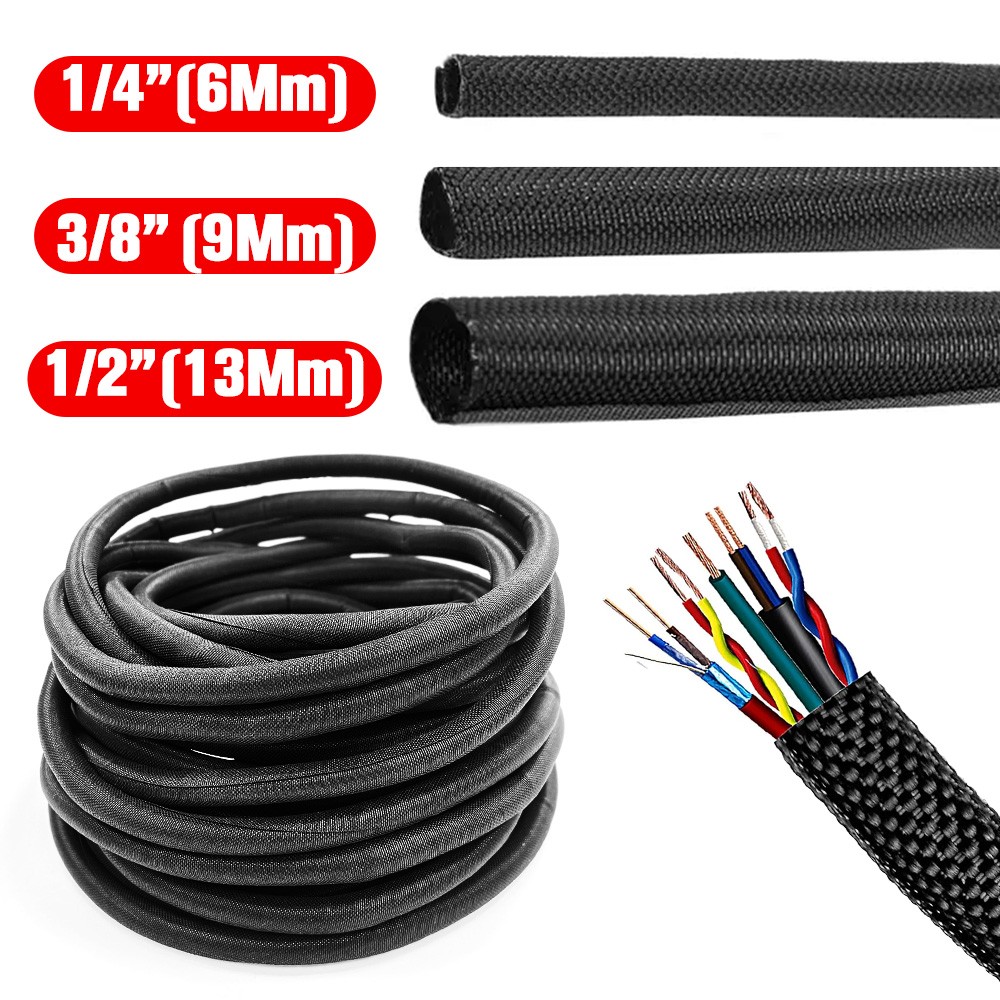 Car High Temperature Braided Wire Loom Black Split-Sleeve Heat Resistant Cover