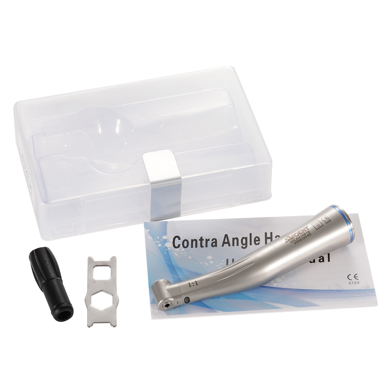 SANDENT Dental 1:1 Fiber Optic LED Contra Angle Handpiece Push Button E-type SA