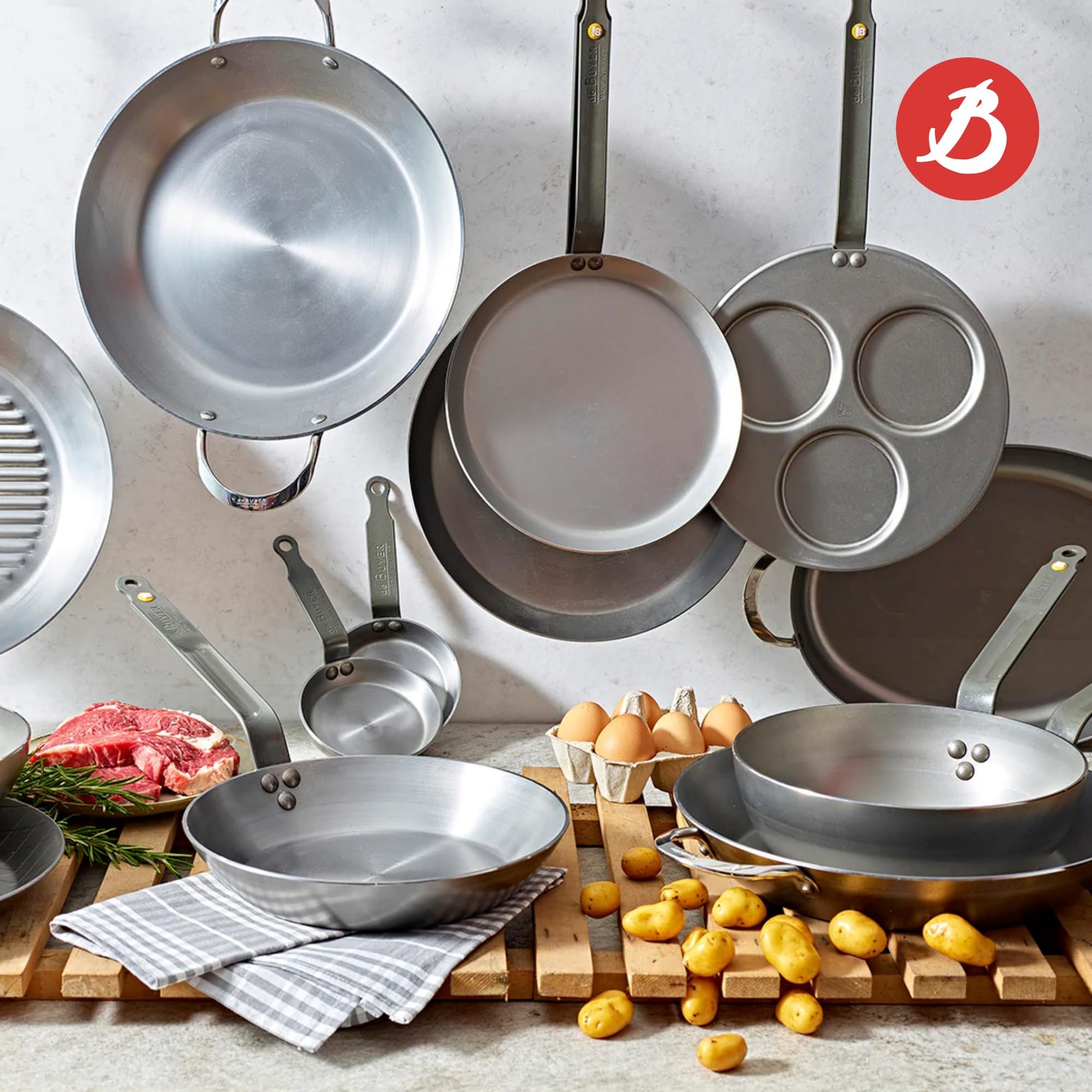 De Buyer Mineral B Carbon Steel Country Fry Pan – 12.5 Diameter 8.9 Cooking