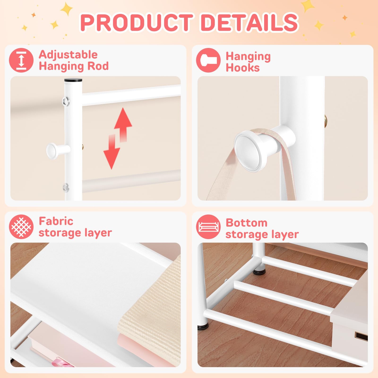 ZHKINGGS Kids Clothing Rack with 2-Layer 29.53″W x 13.58″D x 55.9″H, White