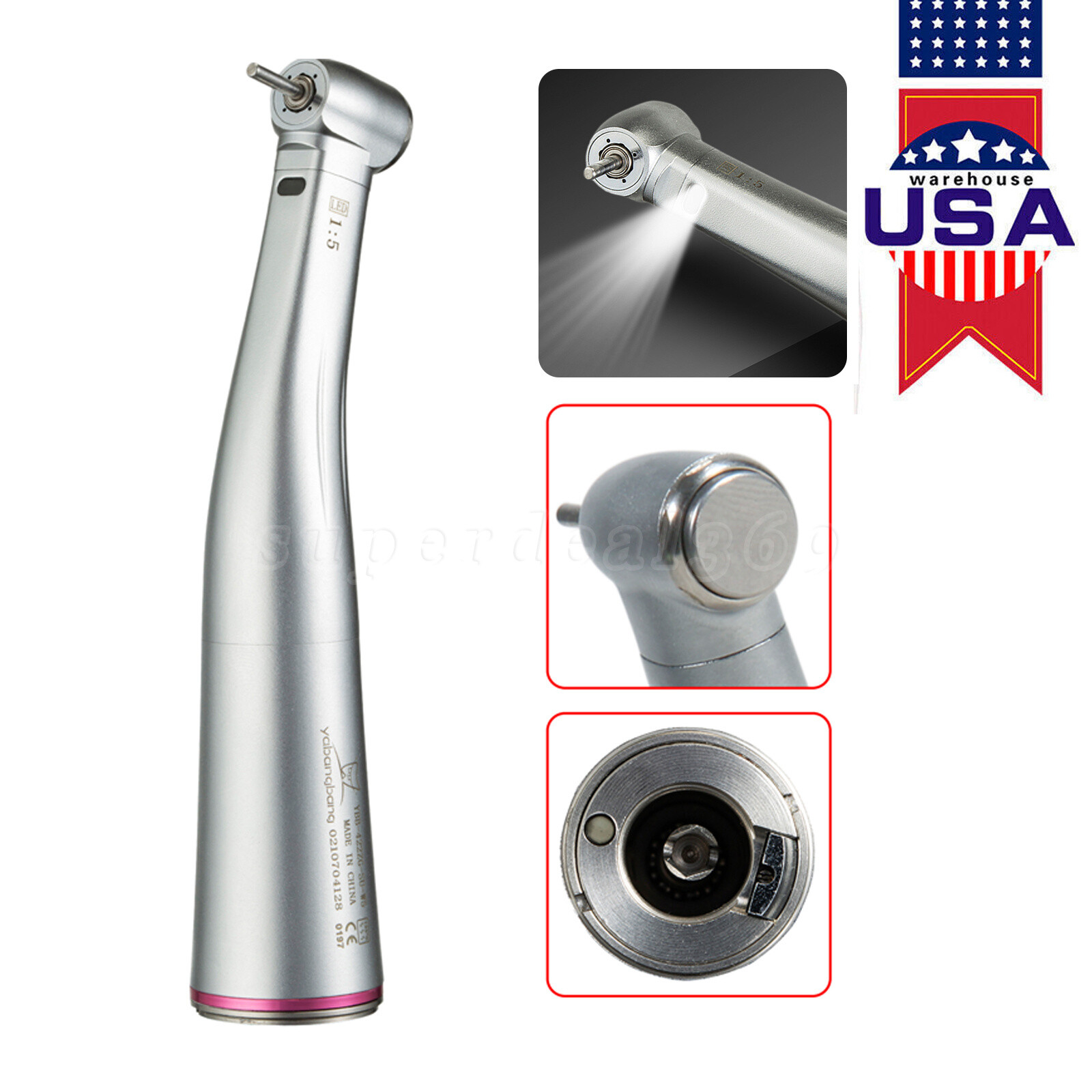 Dental 1:5 Increasing LED Contra AngleHandpiece fit NSK KaV Electric Motor DH