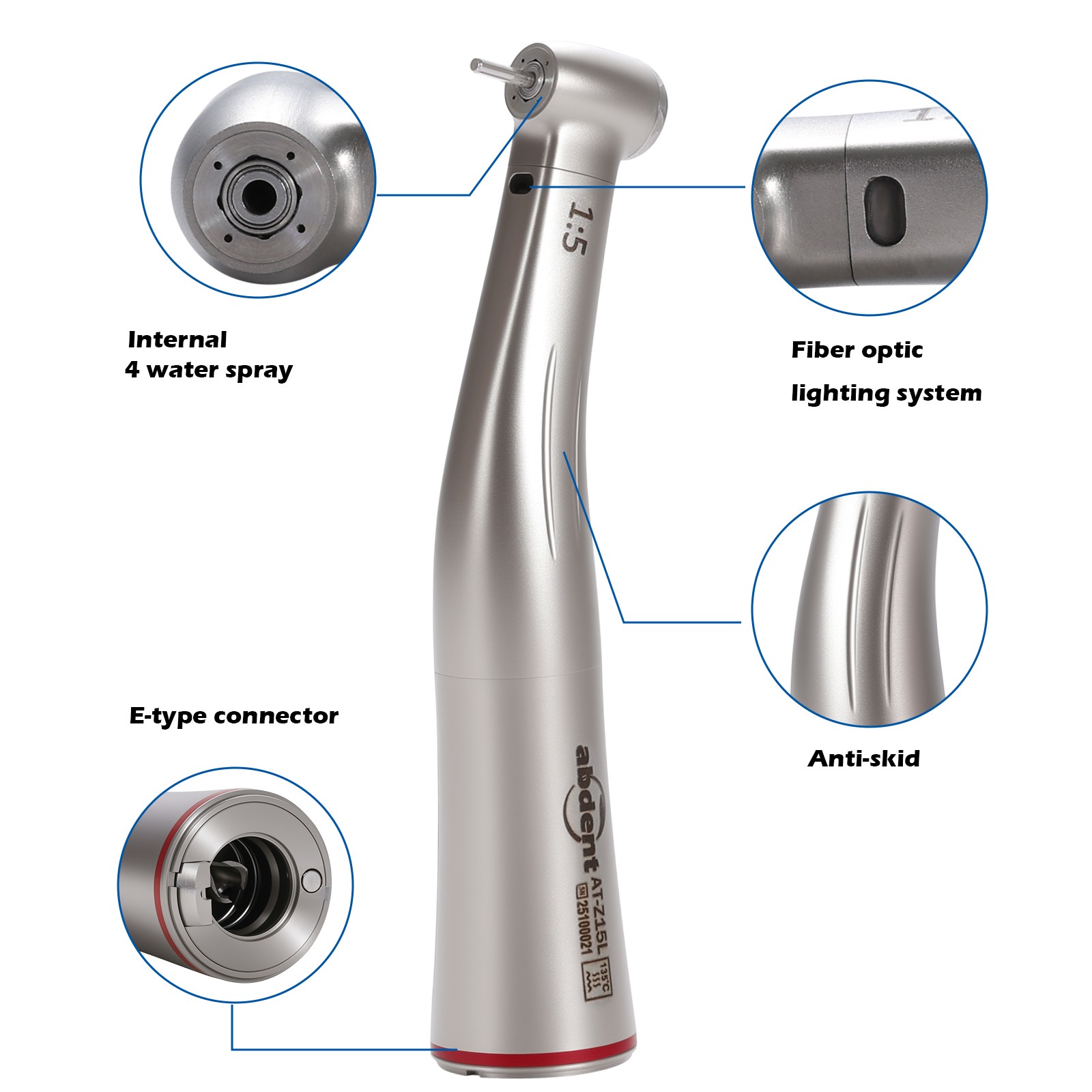 Dental 1:5 LED Contra Angle Handpiece Fiber Optic high speed Electric light USA