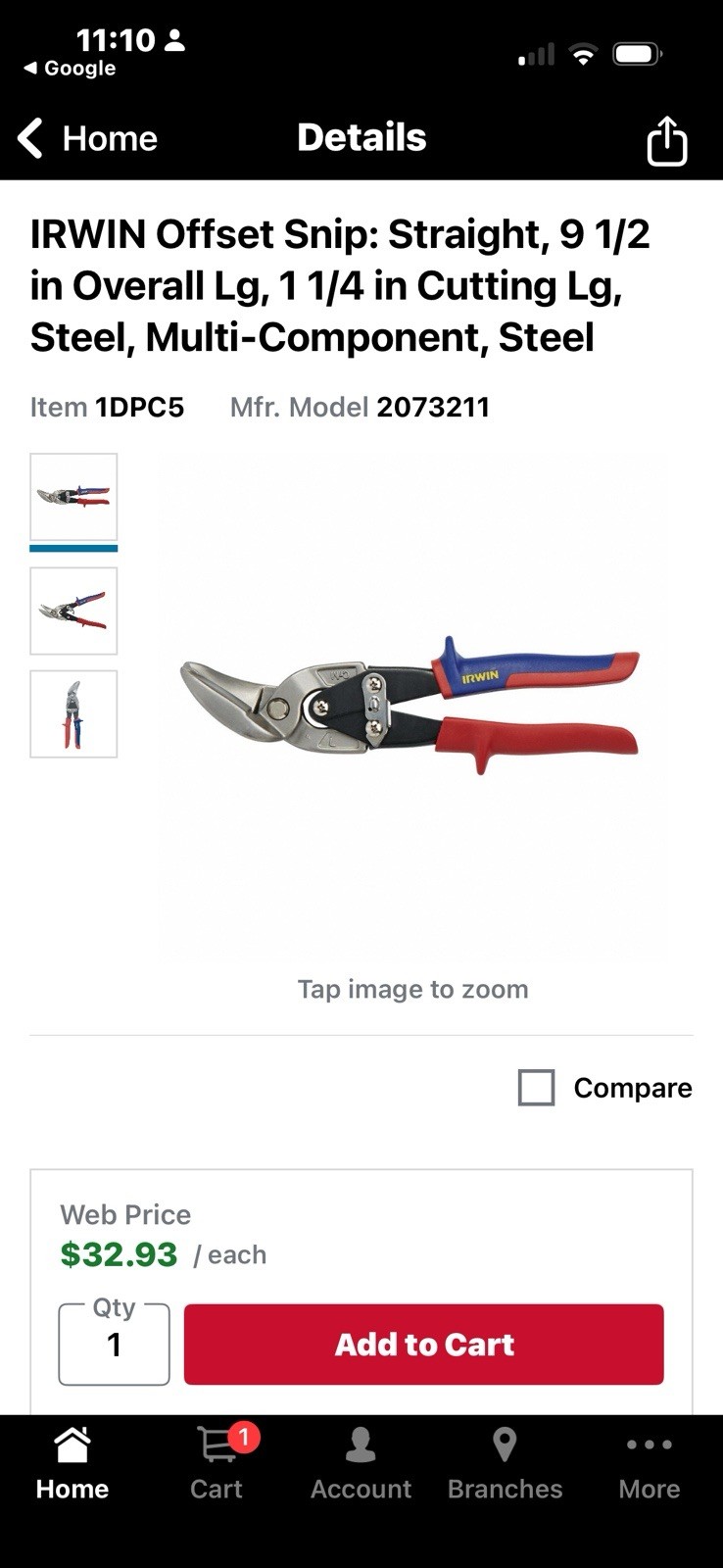 2 Packs IRWIN Offset Snip CUTS UP TO 18g STEEL or 23g Stainless 2073211 TWO PCS