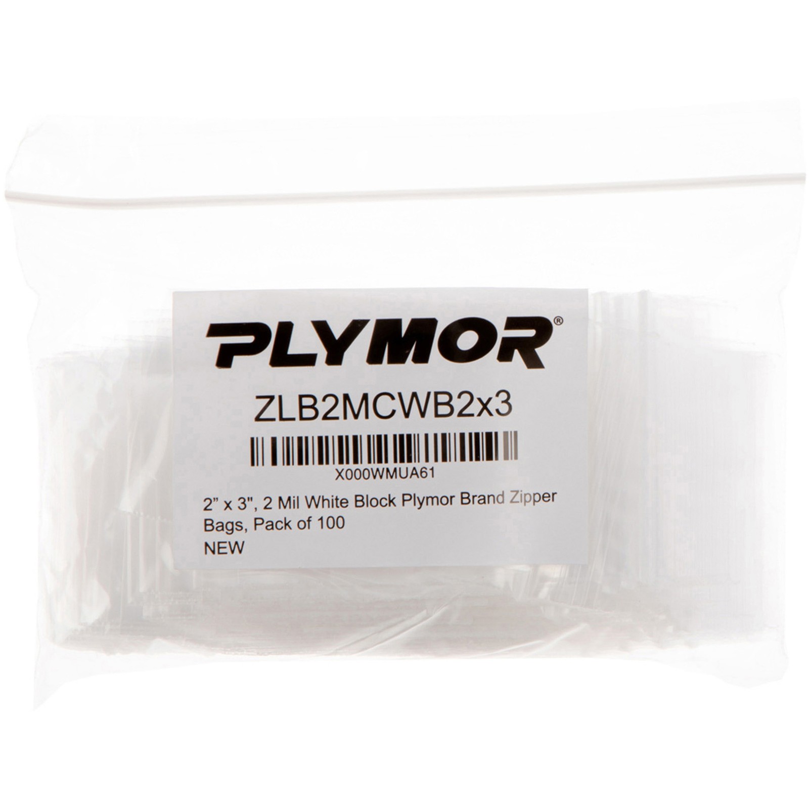 Plymor 2″ x 3″, 2 Mil with White-Block Zipper Reclosable Plastic Bags