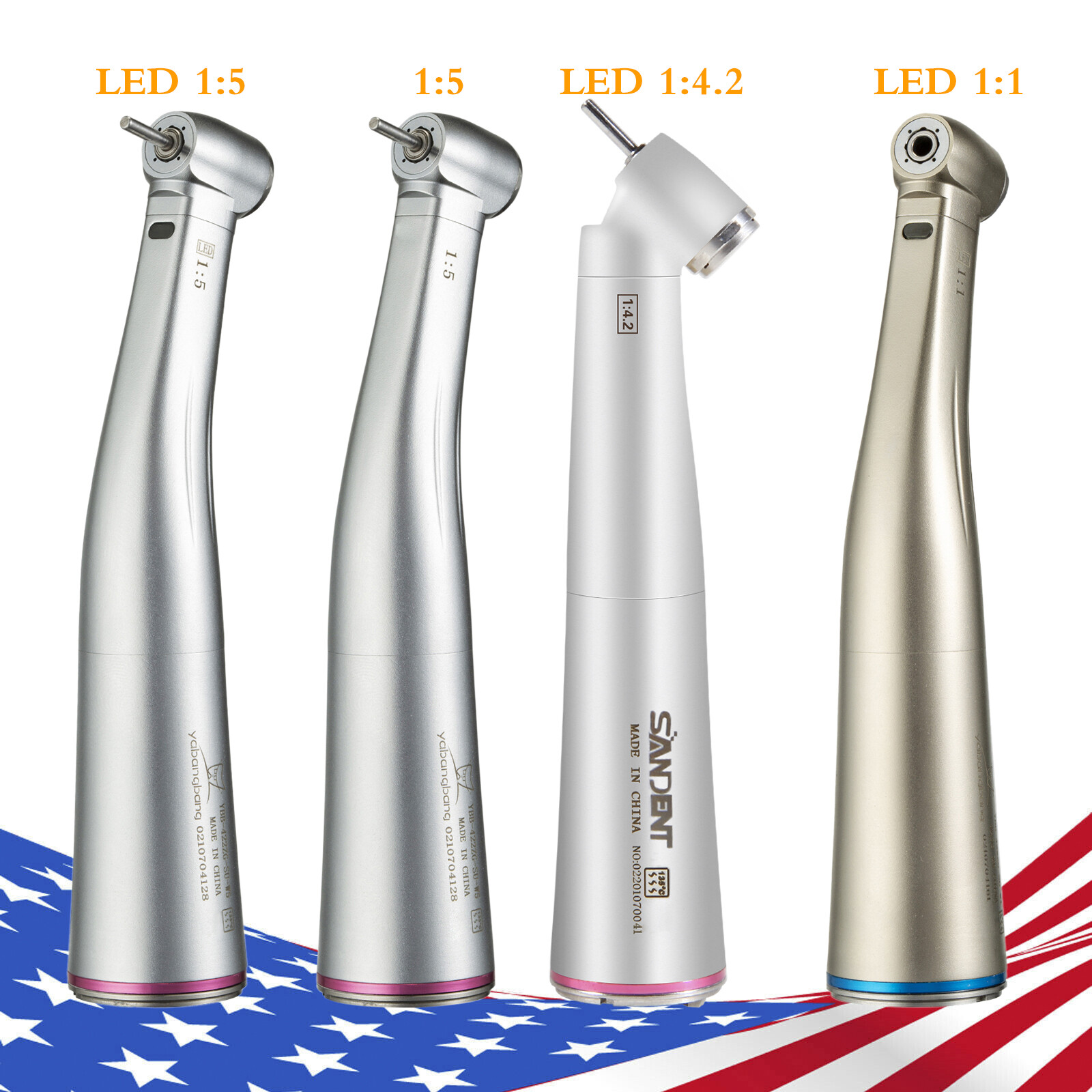YBB Dental Electric Contra Angle Handpiece 1:1 1:5 45° Surgical Fiber Optic LED