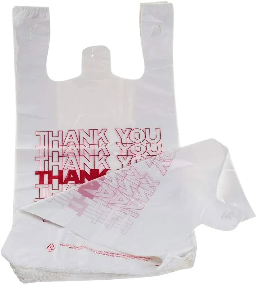 50-500 THANK YOU T-Shirt Bags 11.5×6.5×22 White Plastic LARGE GROCERY FREE GIFT