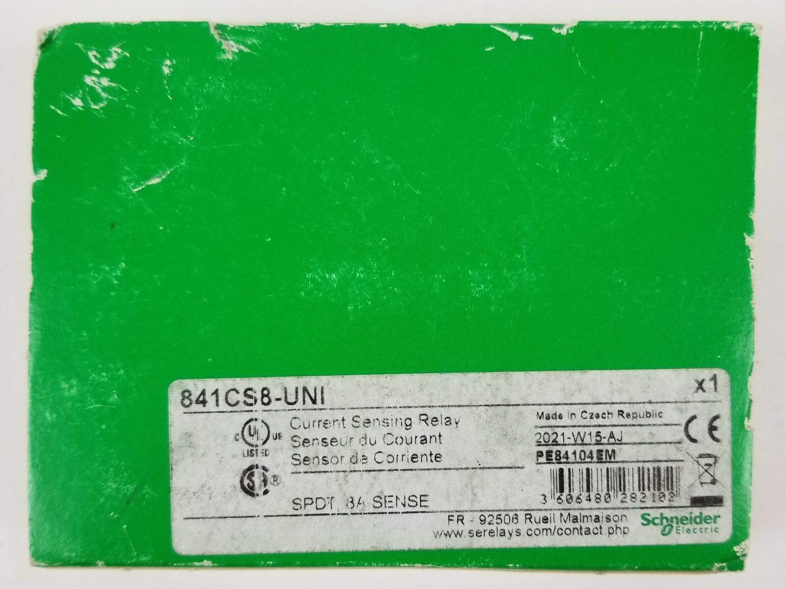 Schneider Electric 841CS8-UNI Current Sensing Relay 15A 24 to 240 VAC NEW