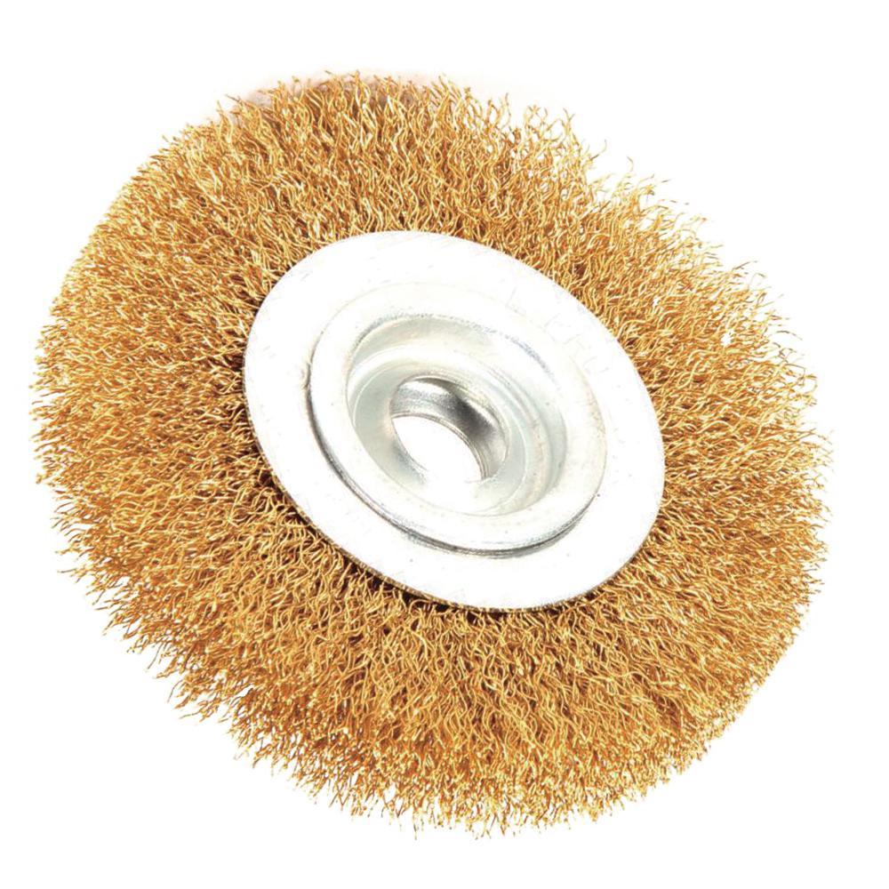 Robtec 3 in. x 1/2 in. Arbor Crimped Brass Coated Steel Wire Wheel Brush
