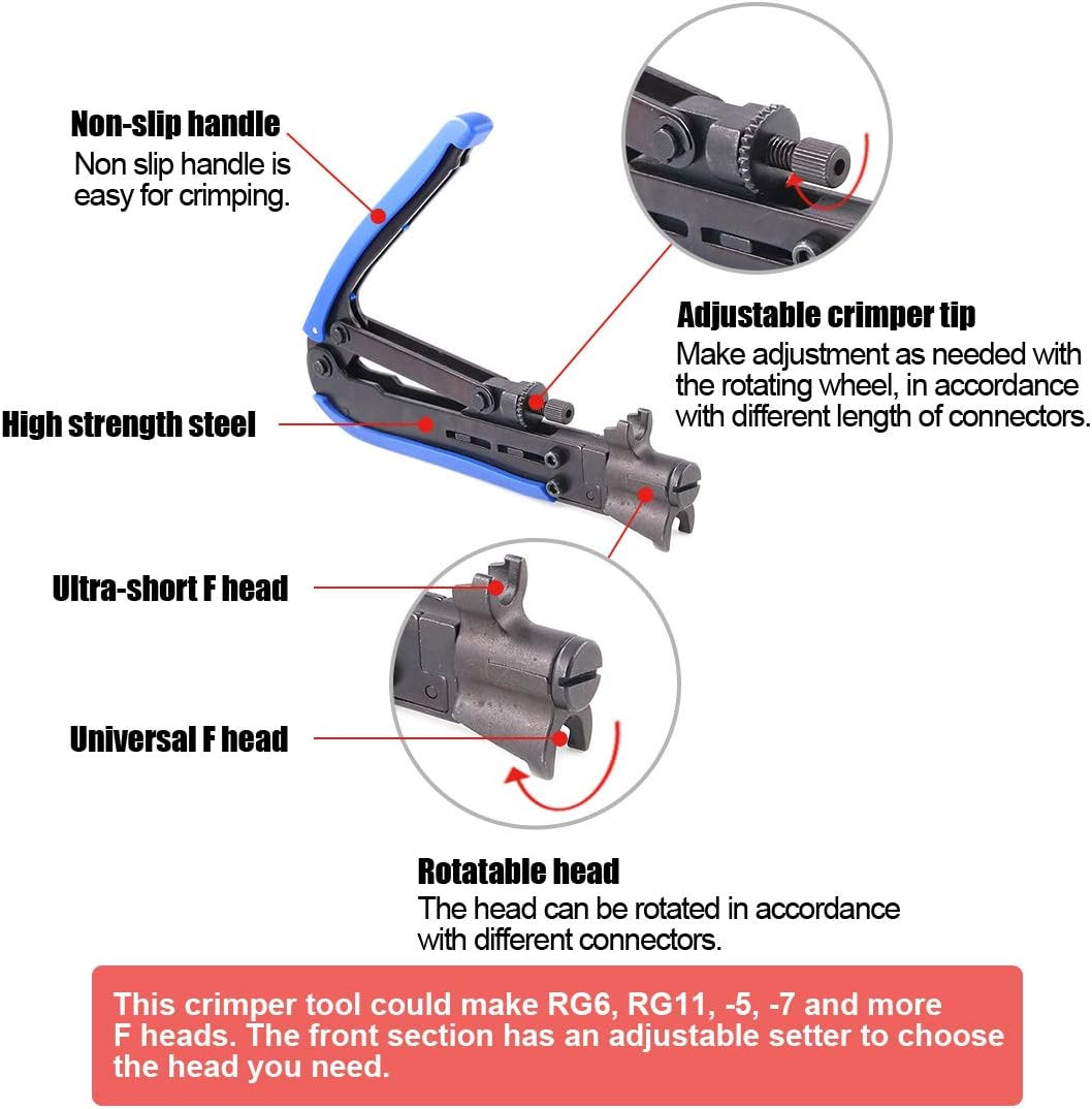 Hilitchi 5 in 1 Coaxial Compression Tool with Instruction Manual Coax Cable Crim