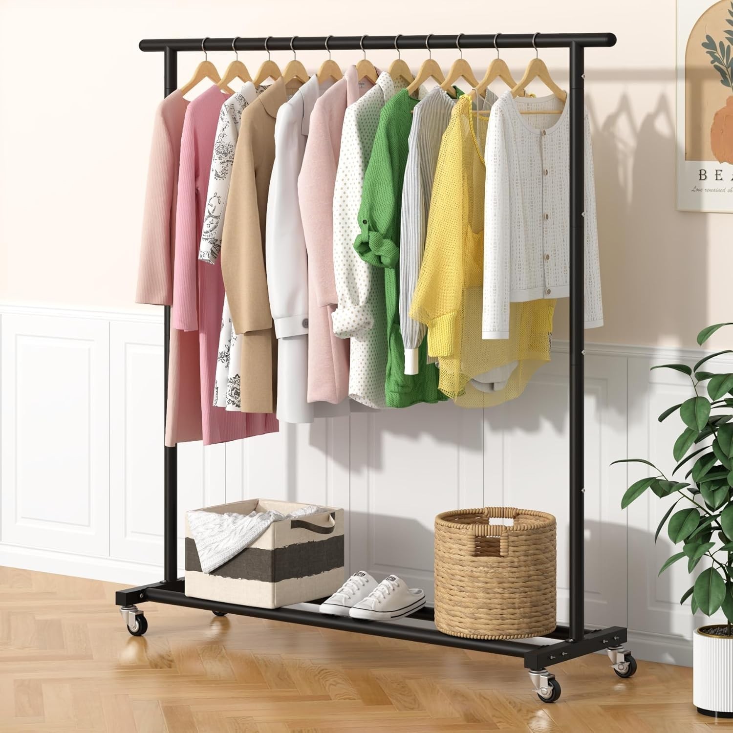 Versatile Metal Garment Organizer with Wheels – Perfect for Home or Retail Use