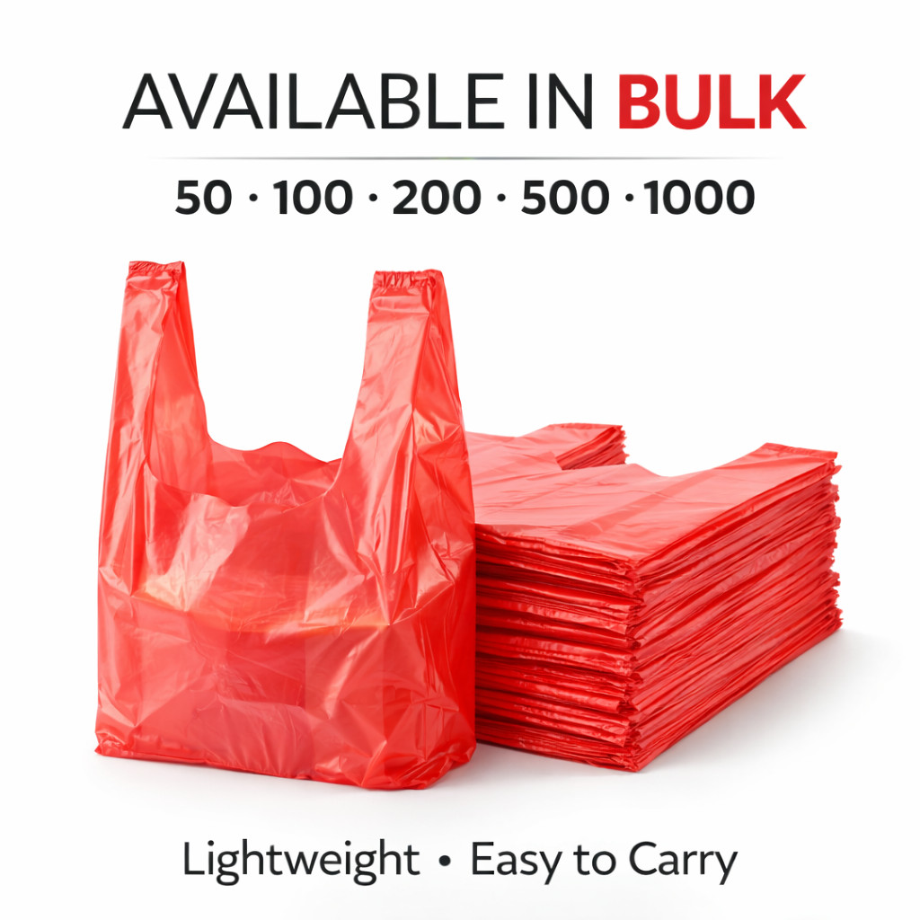 Bags 1/10 Small 8 x 4 x 15 Red T-Shirt Plastic Grocery Shopping Grocery Bags