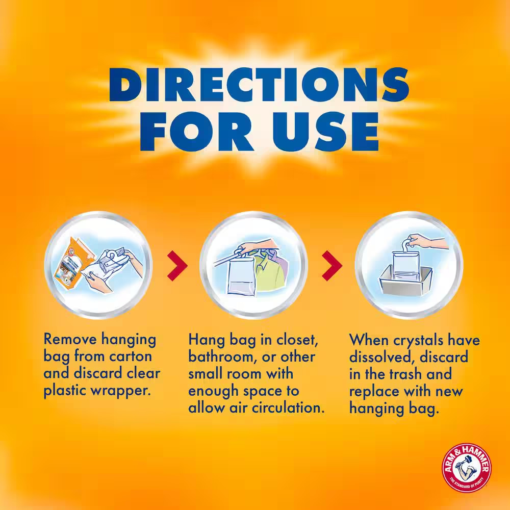 Arm and Hammer Moisture Absorber 3 Pack Hanging Bag Odor Eliminator Closet