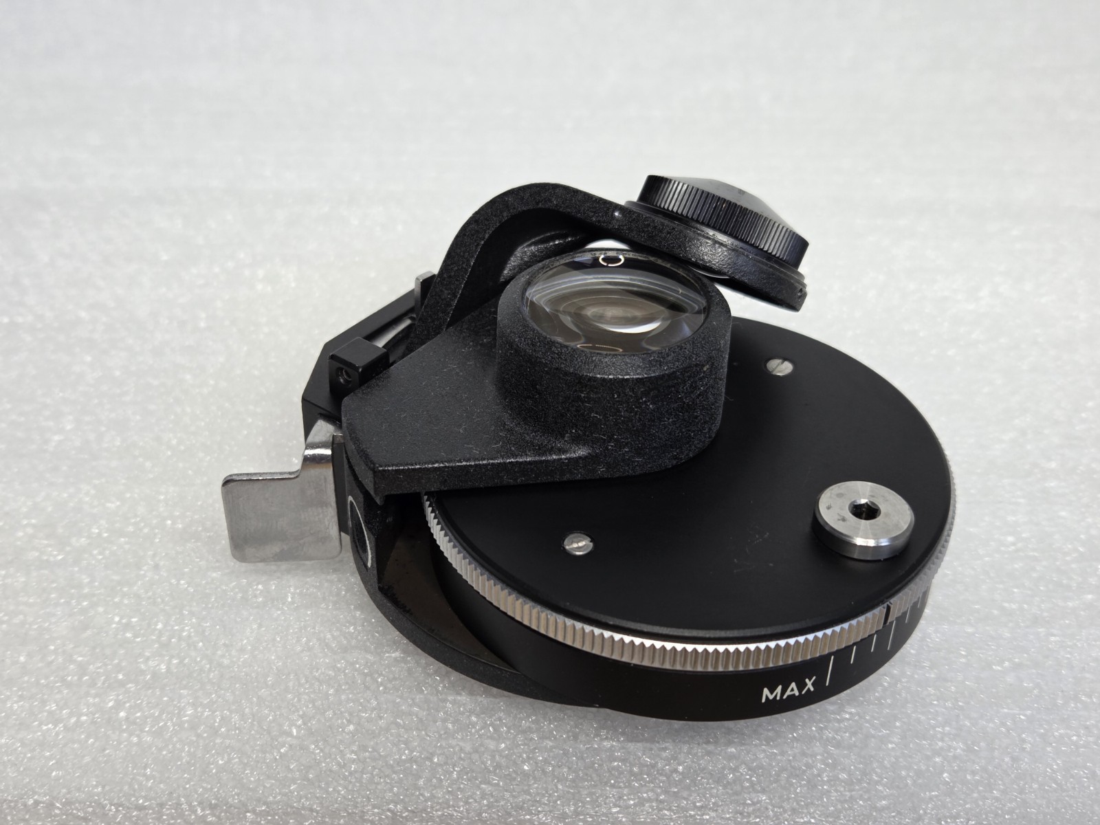 Zeiss Microscope Condenser with Flip Top Lens and Diaphragm.