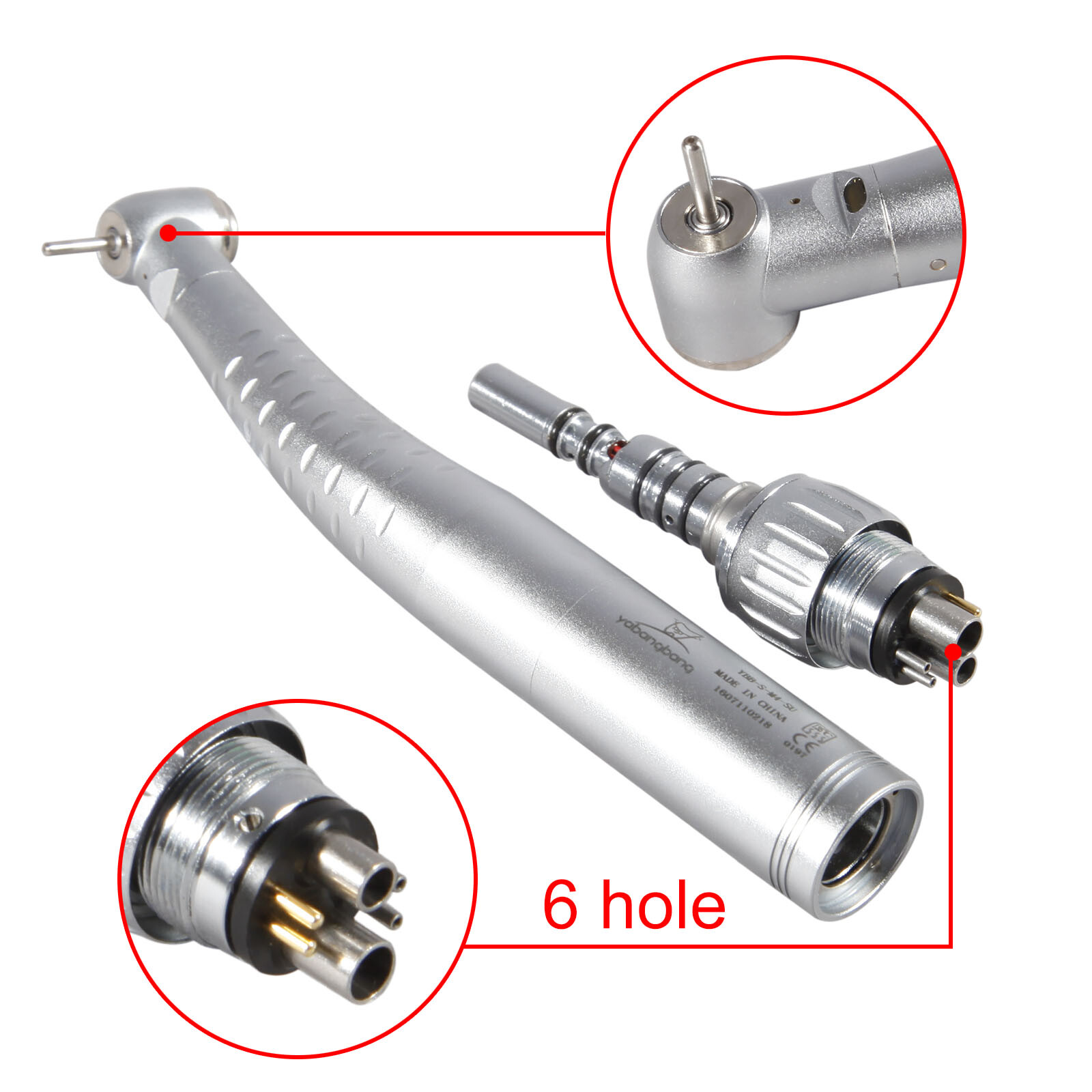 Dental Fiber Optic LED Turbine Handpiece Standard Head / Quick Coupler 6Holes Y6