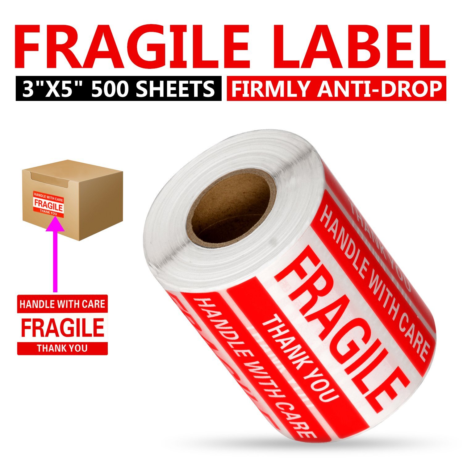 1 Roll 500 2×3 Fragile Stickers Fragile Label Sticker Handle With Care Mailing