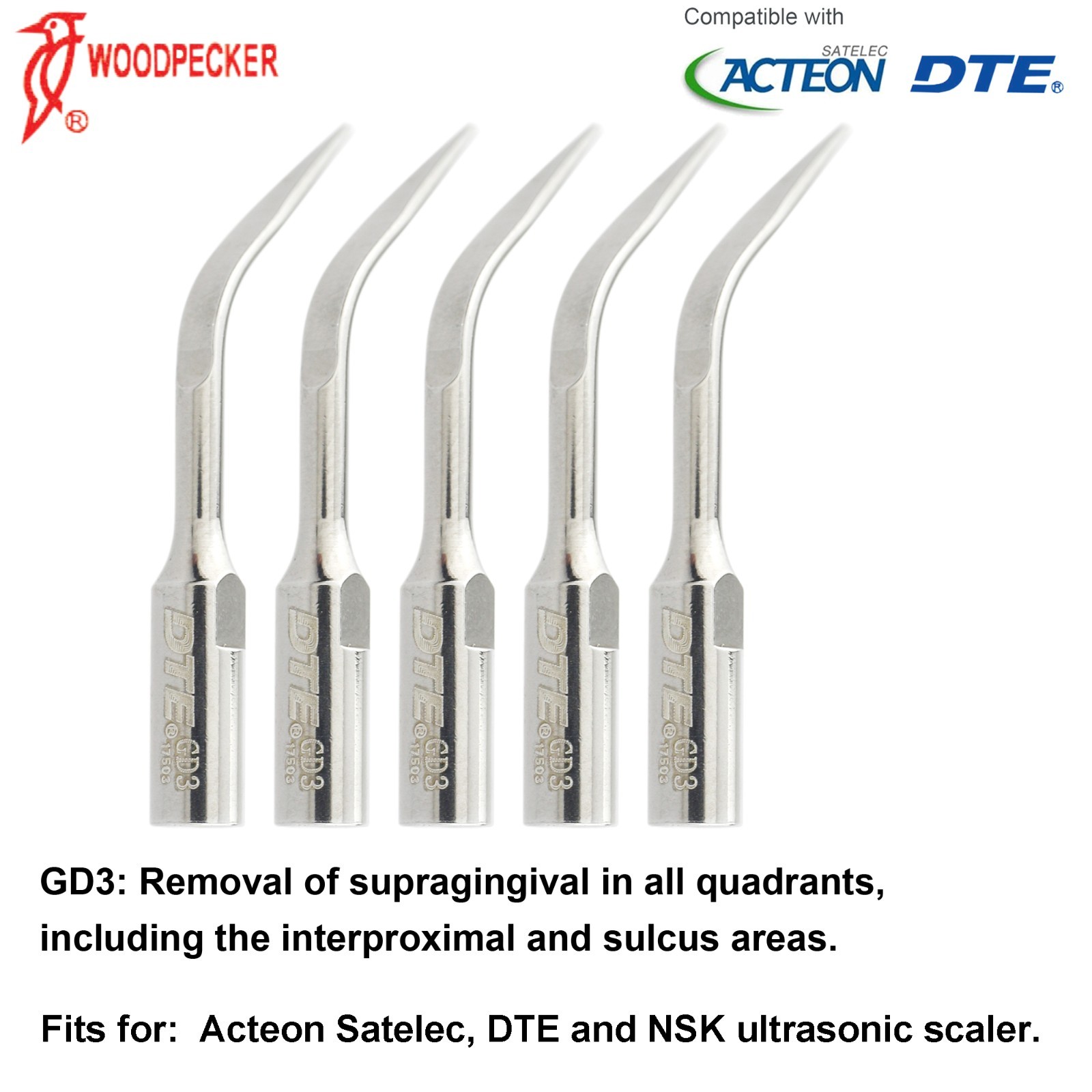 Woodpecker DTE Scaler Tip Endo Periodontal G1 P3 GD4 ED1T fit Acteon Satelec EMS