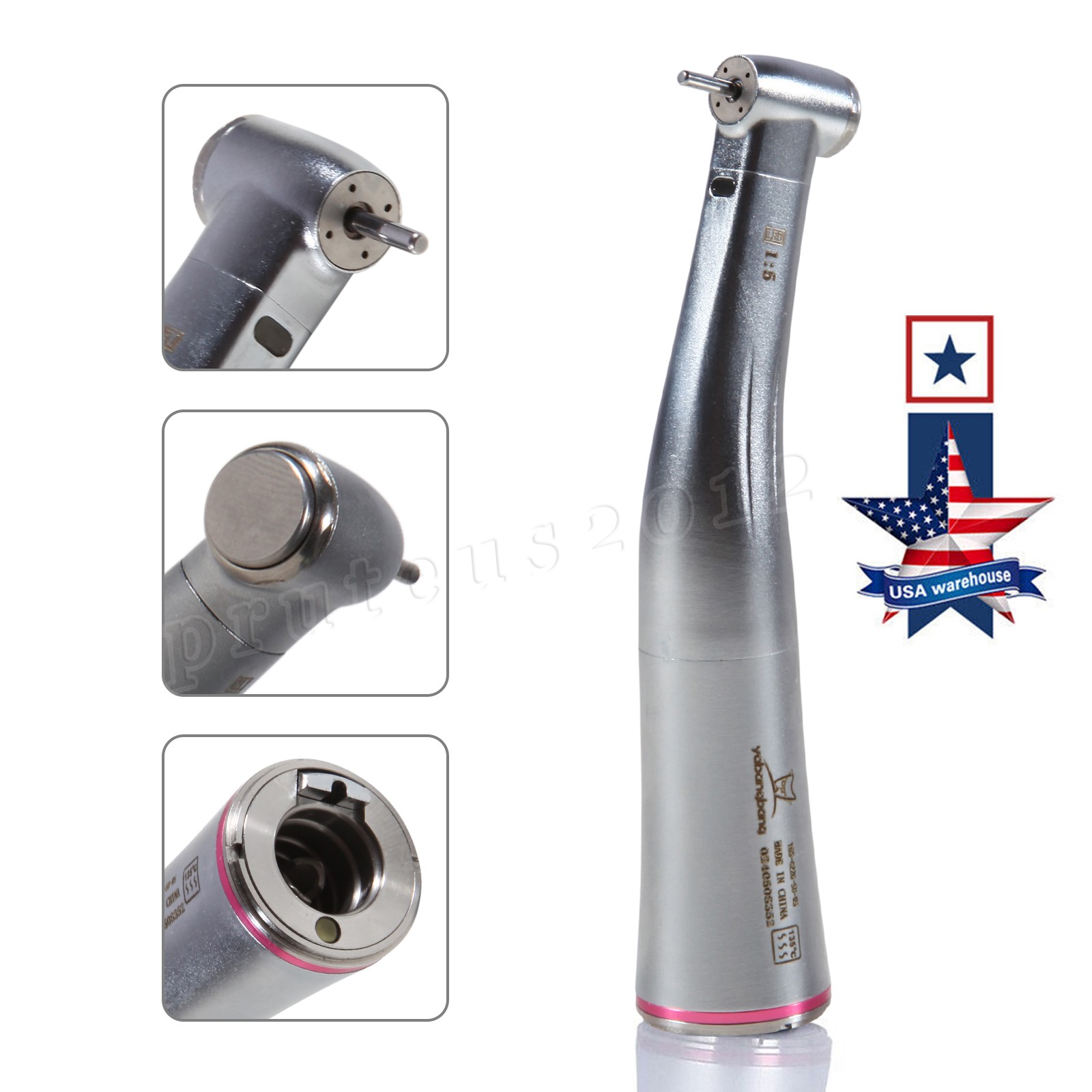 NSK Ti-MAX X95L Style Dental 1:5 LED Fiber Optic Contra Angle Handpiece Red Ring