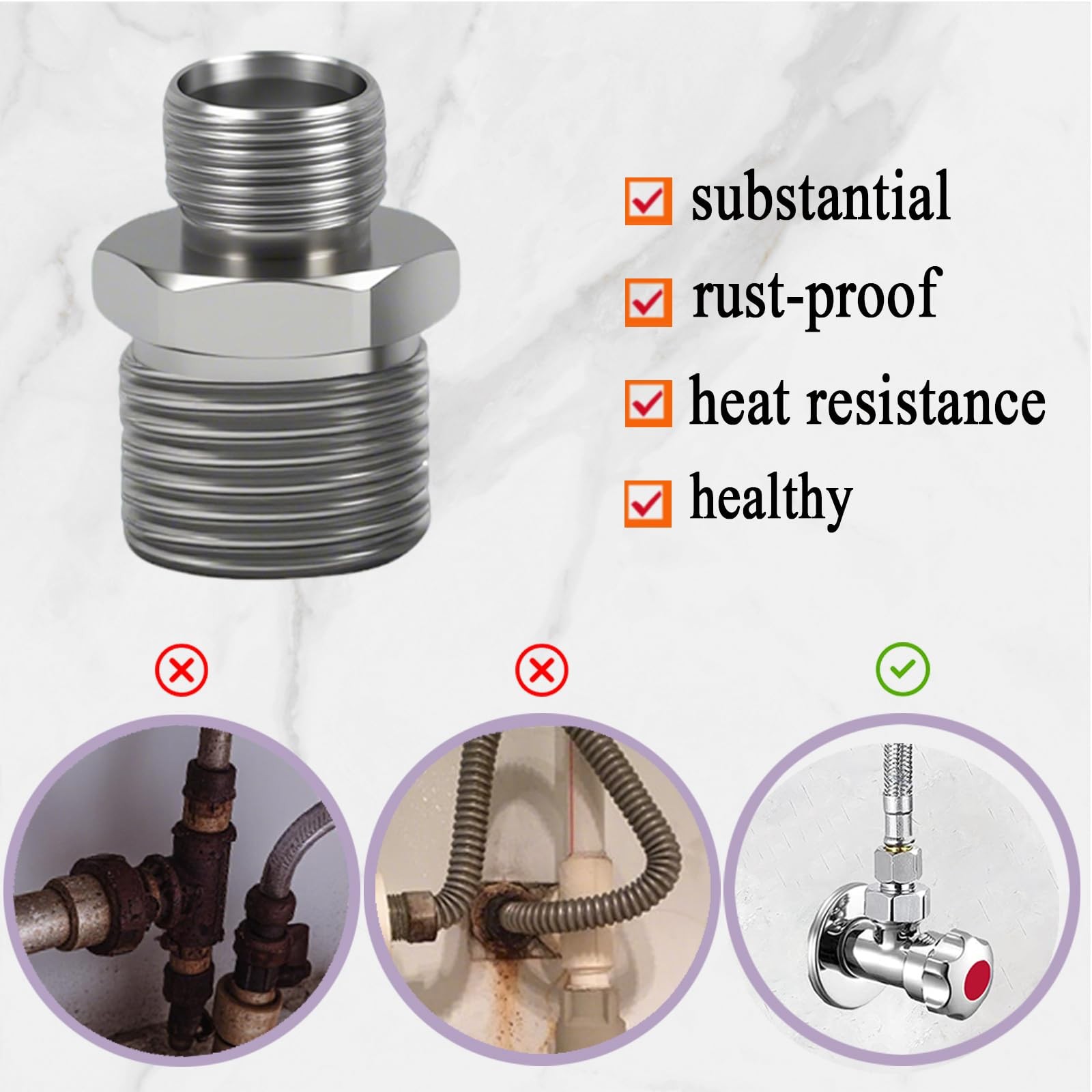 1/2 to 3/8 Water Line Adapter, Brass Compression Male Male, Nickel