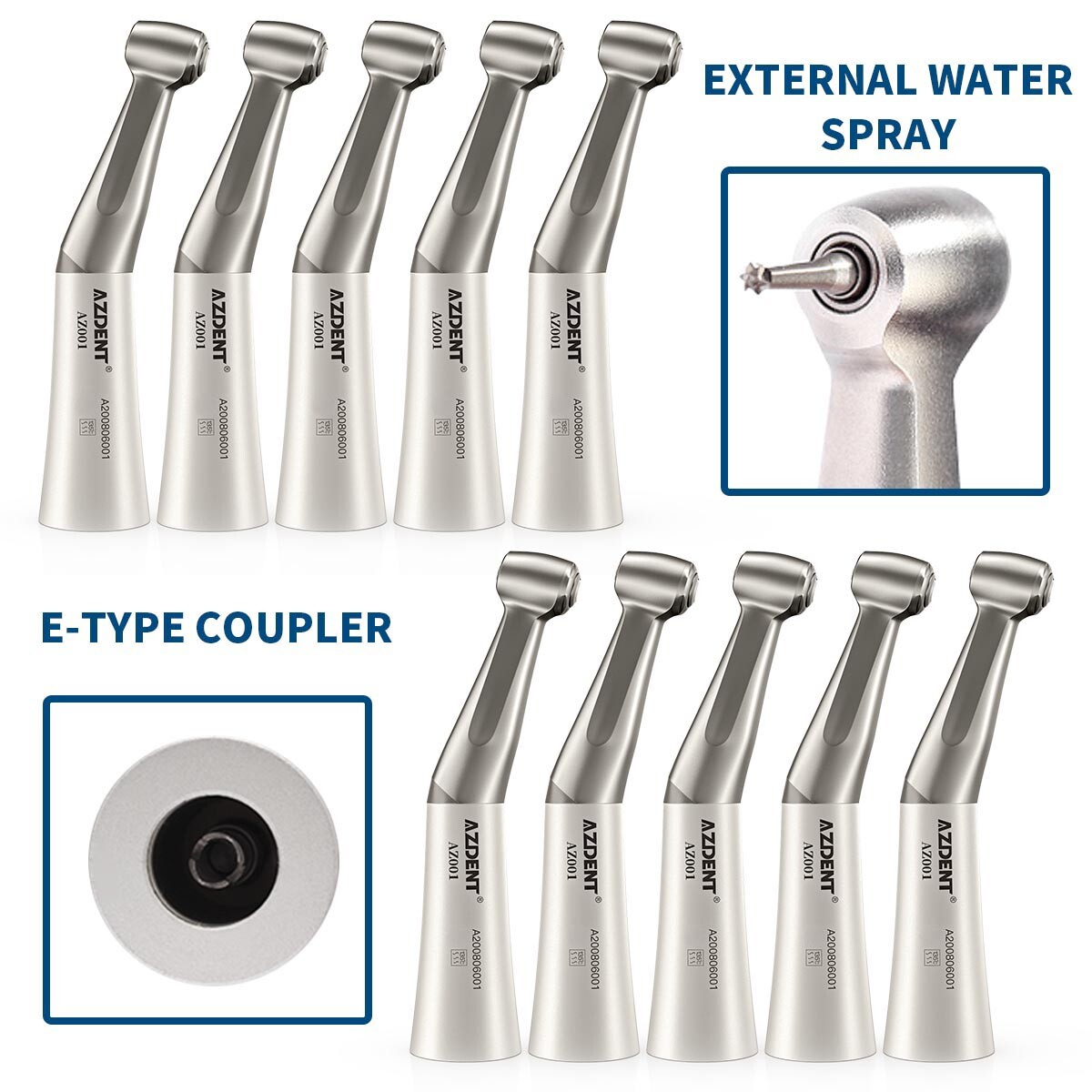 AZDENT Dental Low Speed Handpiece Contra Angle Push Button 1:1 Direct Drive