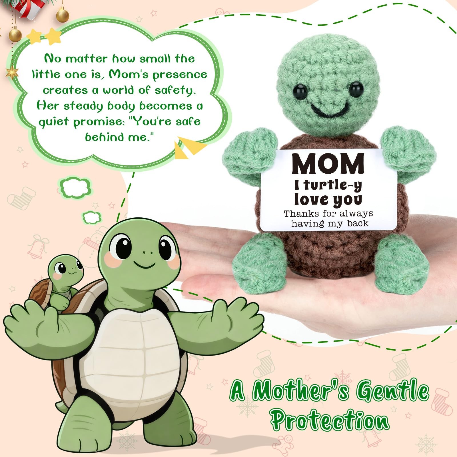 Mini Funny Turtle Mothers Day Mom Gifts from Daughter Small, Green and Brown