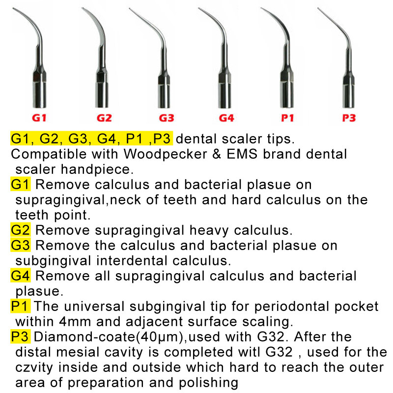 5 Puntas Tips ultrasónico dental Fit EMS Cavitron DTE SATELEC pieza de mano