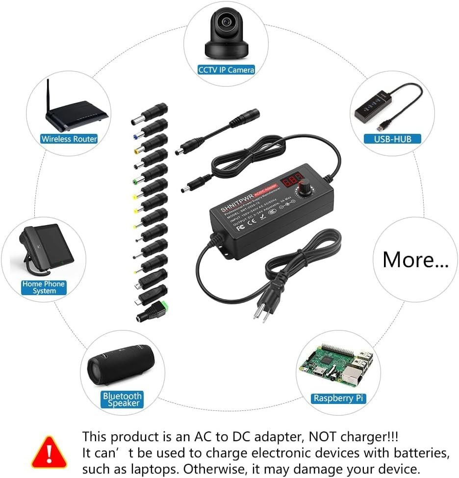 Universal 3A Power Adapter 3V to 24V Adjustable Output for Various Devices