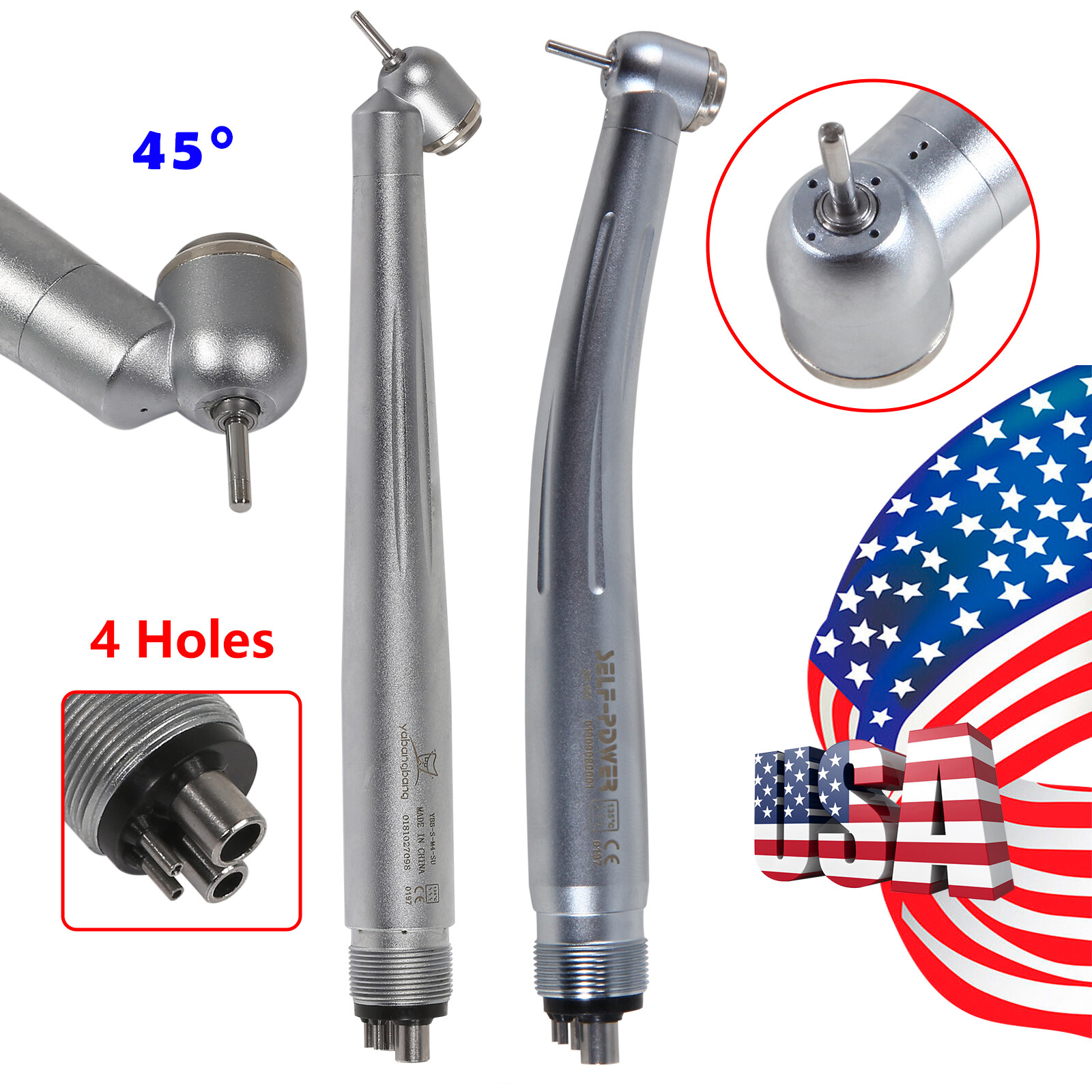 1-5* Dental Standard / 45° Angle Head High Speed Handpiece Air Turbine 4Holes