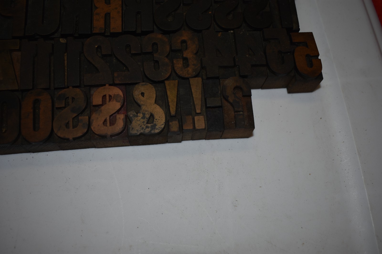 Vintage 1-1/4″ Wood Type Print Blocks Letters A-Z & 0-9 += 94 Pcs.