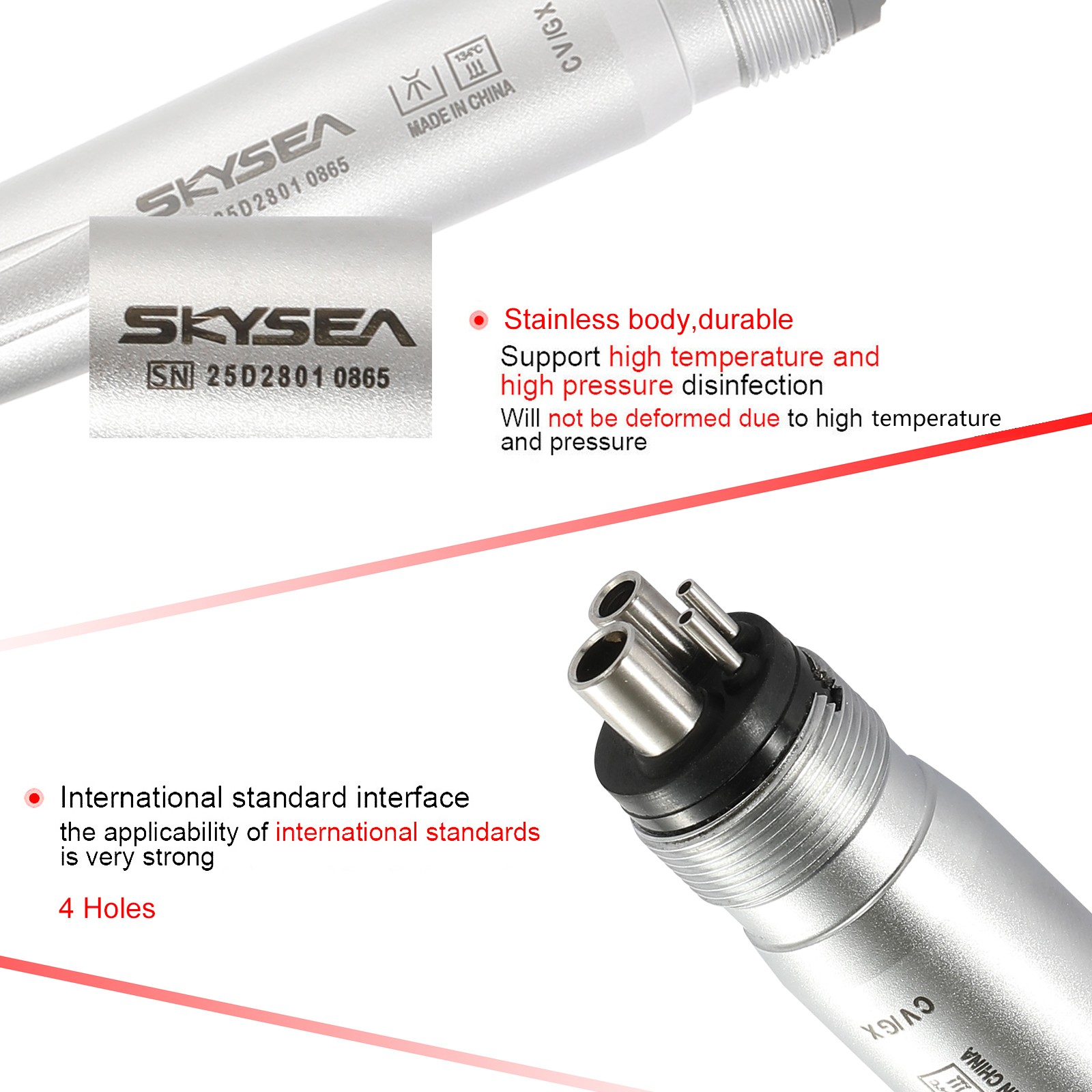 SKYSEA Dental High Fast Speed Turbine Handpiece Big Head 4 Hole Single Spray