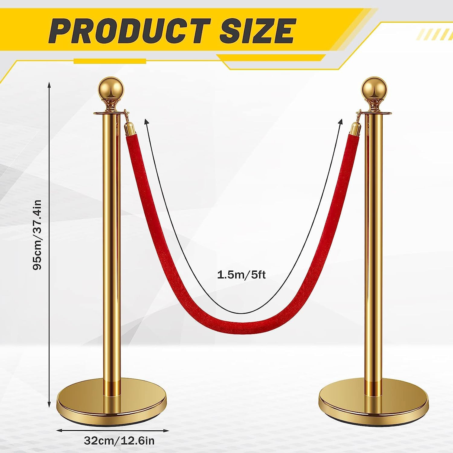 Gold Stanchion Set with Velvet Ropes for Events, Parties & Photo Booths