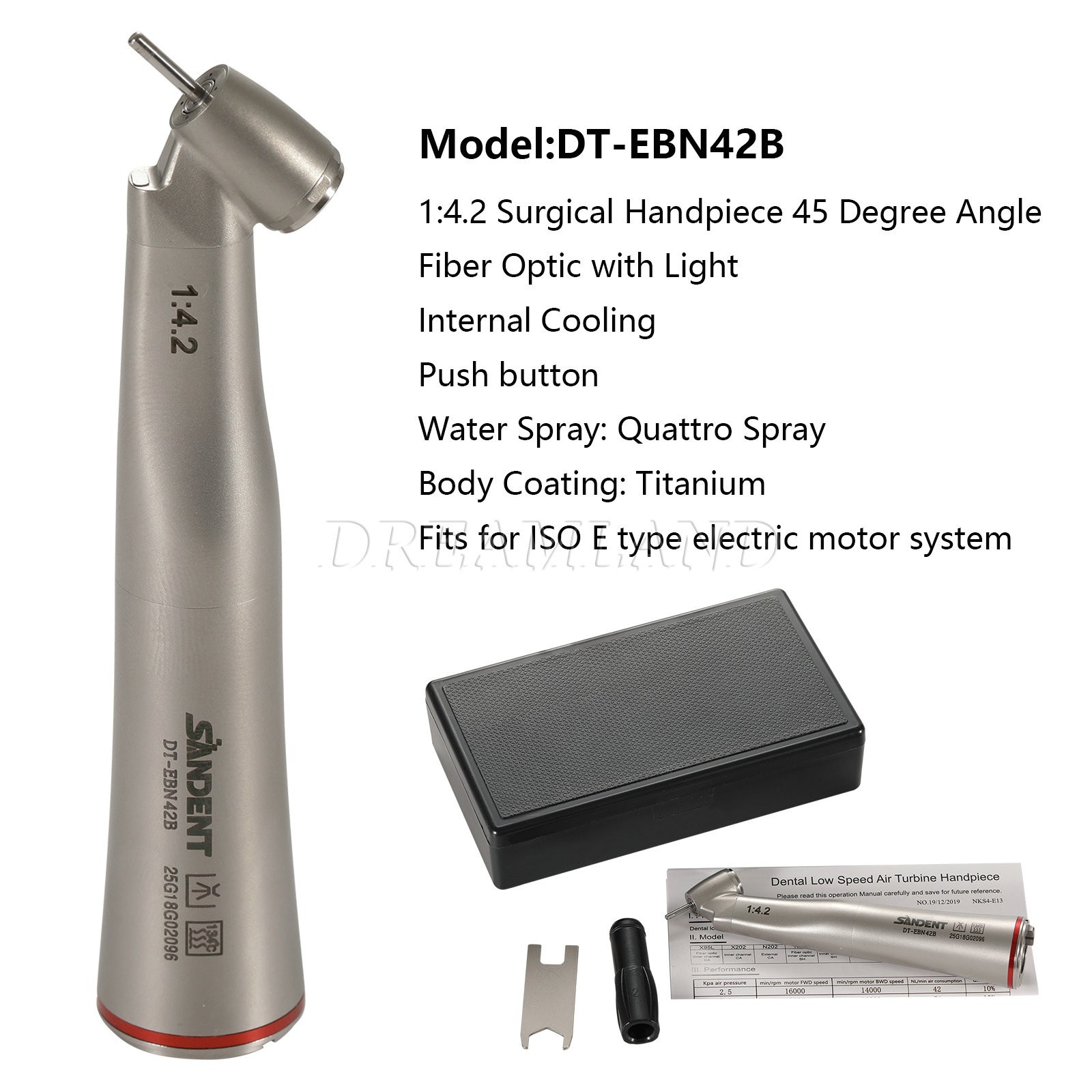 Dental 45° Angle inner Channel contra angle fiber optic LED 1:4.2 handpiece USA