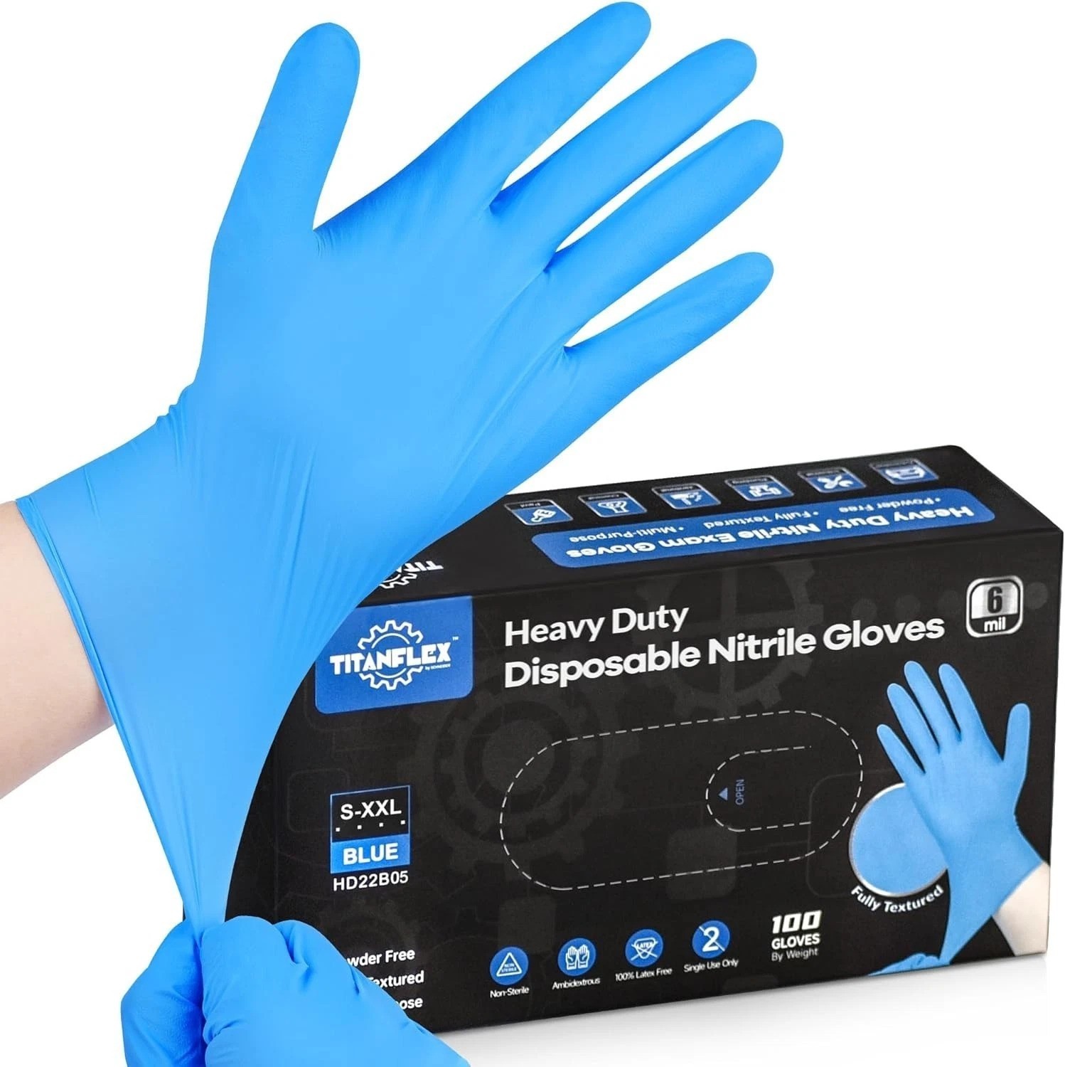 Ambidextrous 6-Mil Blue Nitrile Disposable Gloves XL – Safe for All Environments