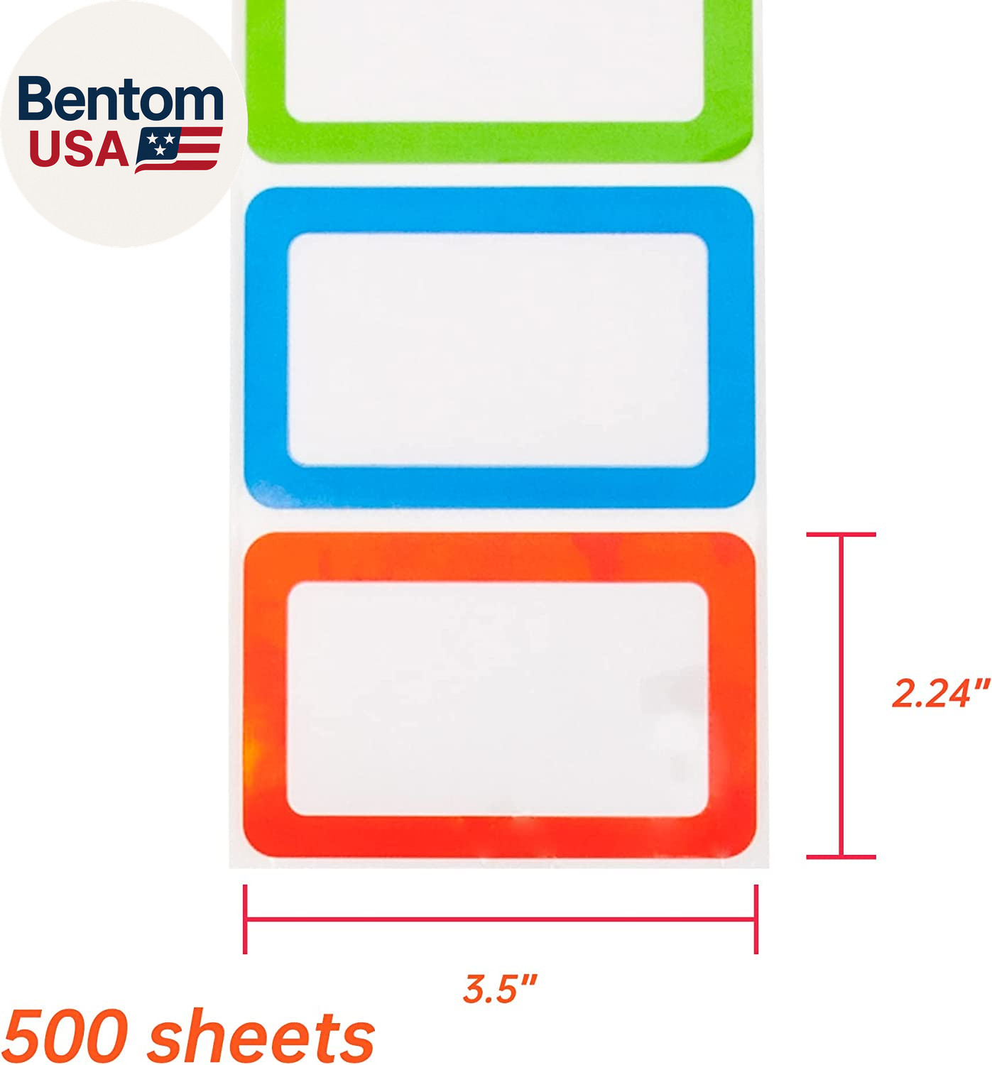 500 Stickers – 3.5″ X 2.25″Colors Plain Name Tag Labels with Perforated Line for