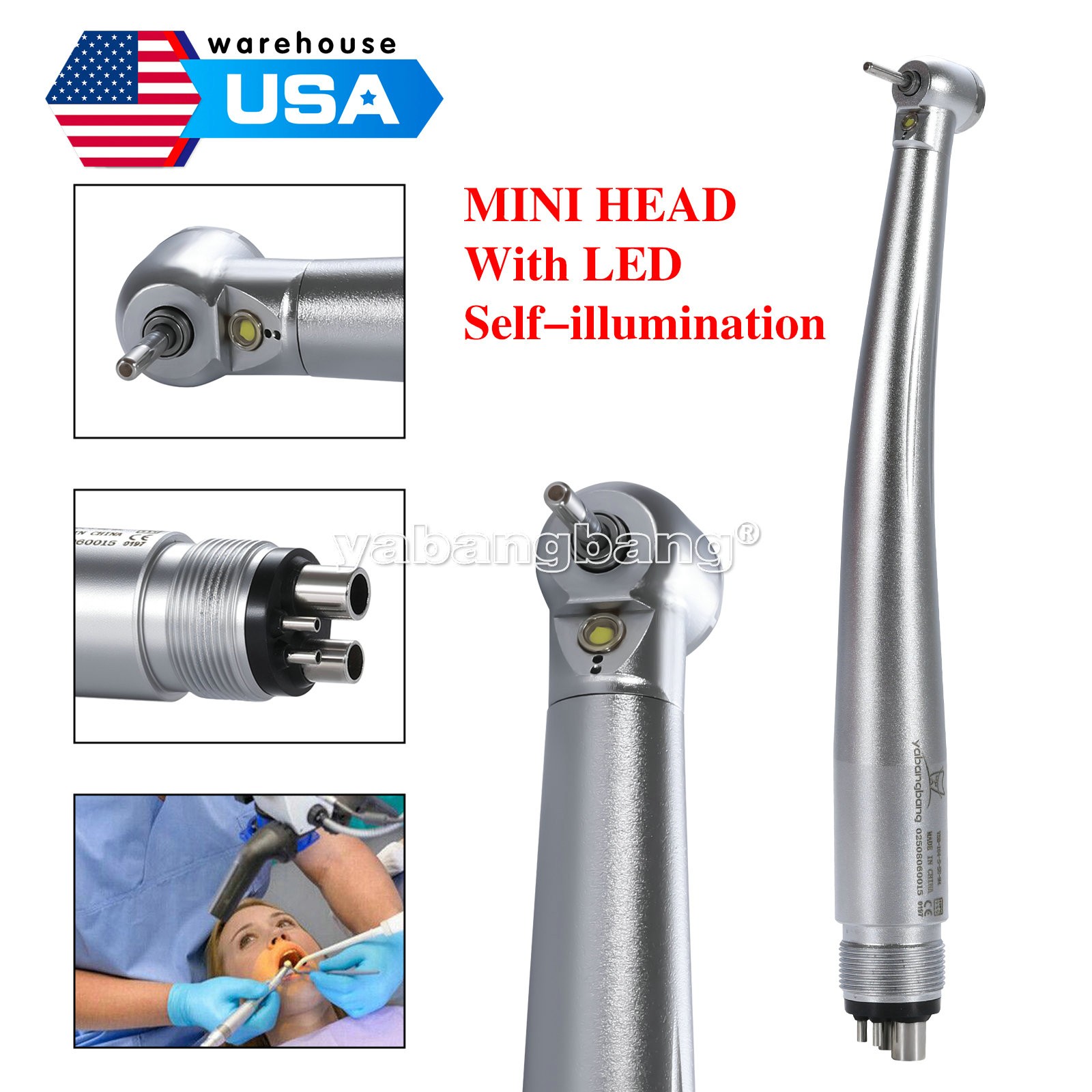 Mini Small Head Dental Fiber Optic LED E-generator High Speed Handpiece 4 HOLE